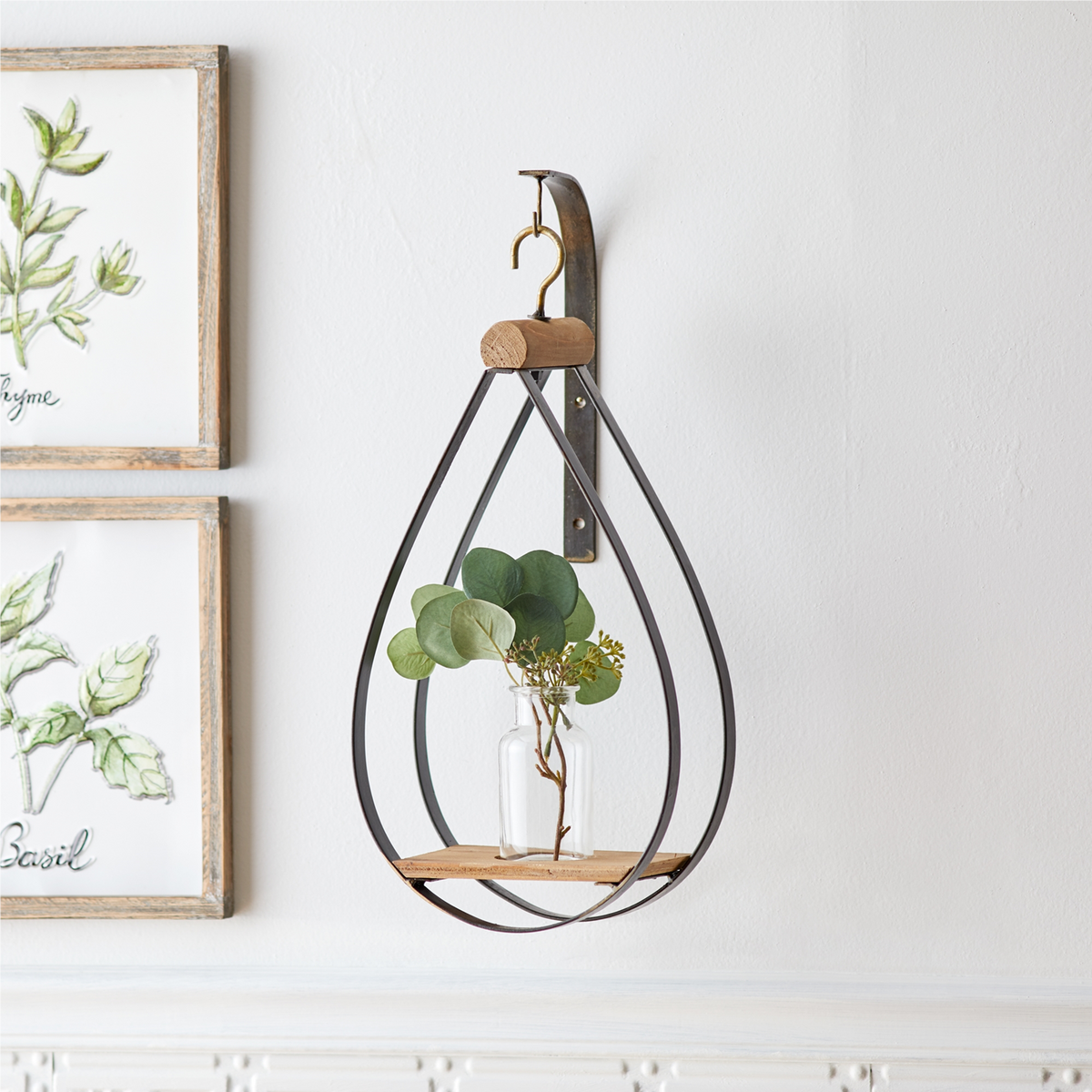 Hanging Bottle Vase in Teardrop Frame (Set of 2) -Ship Only