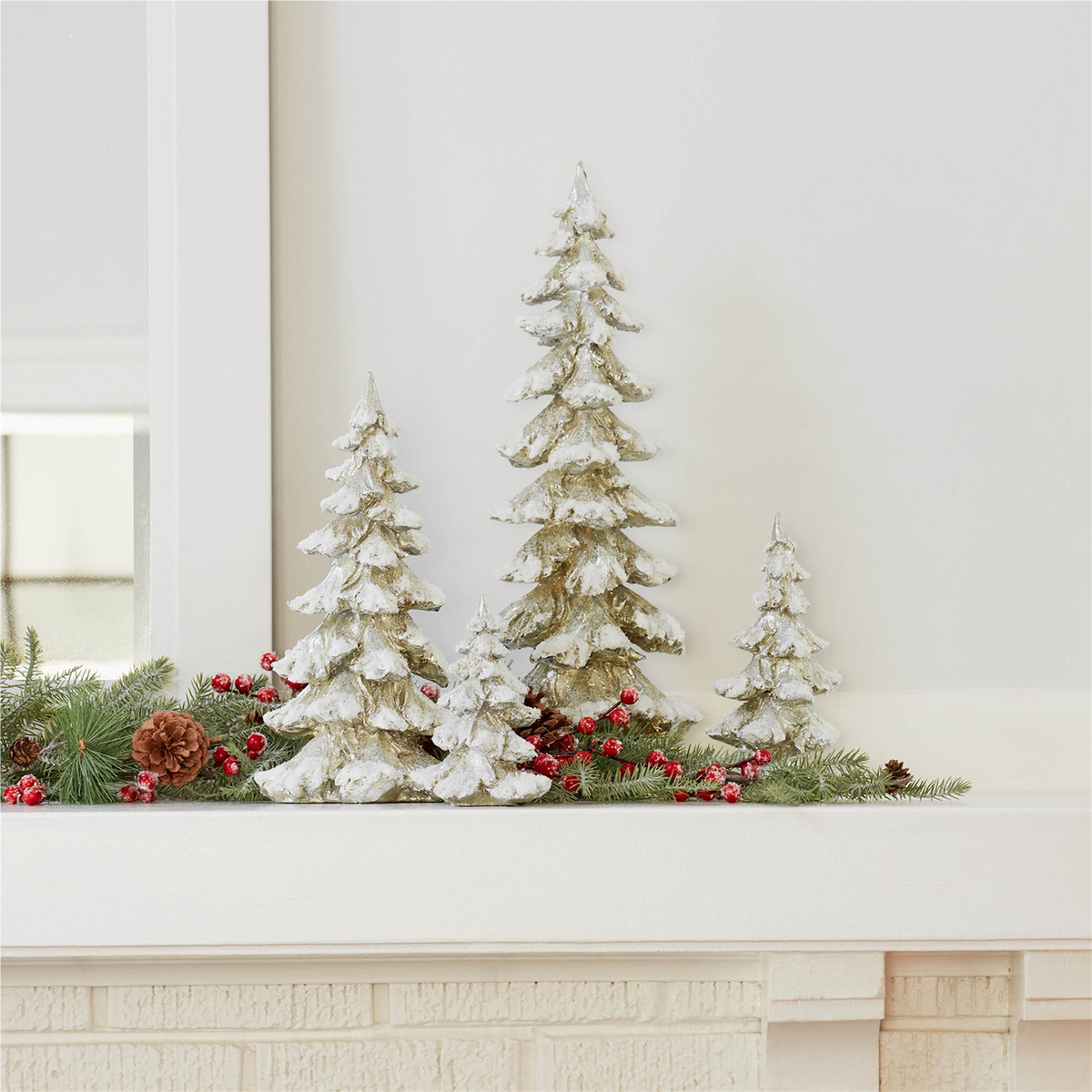 Gold Flocked Pine Tree Decor (Set of 4) -Ship Only