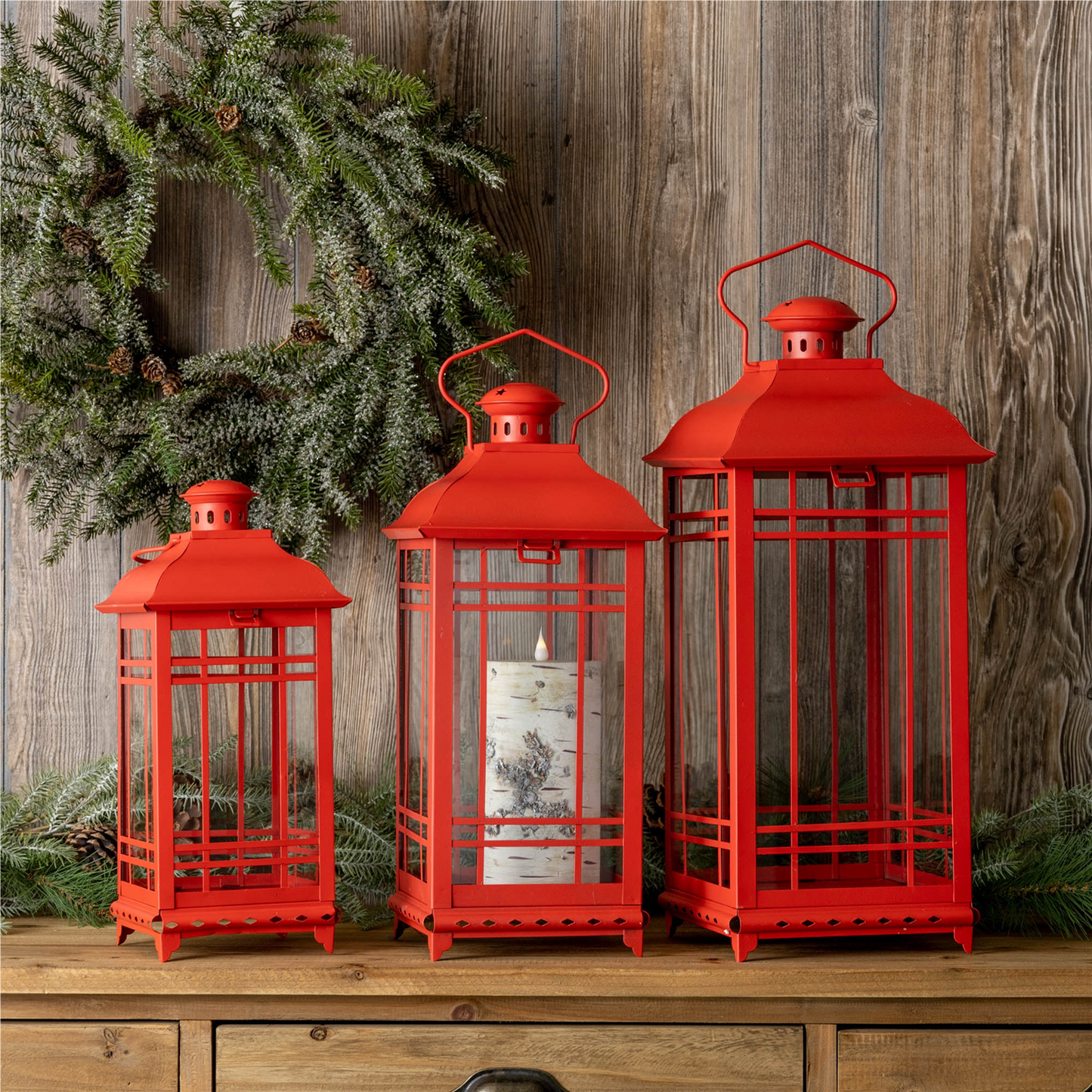 Traditional Red Metal Lantern (Set of 3) -Ship Only