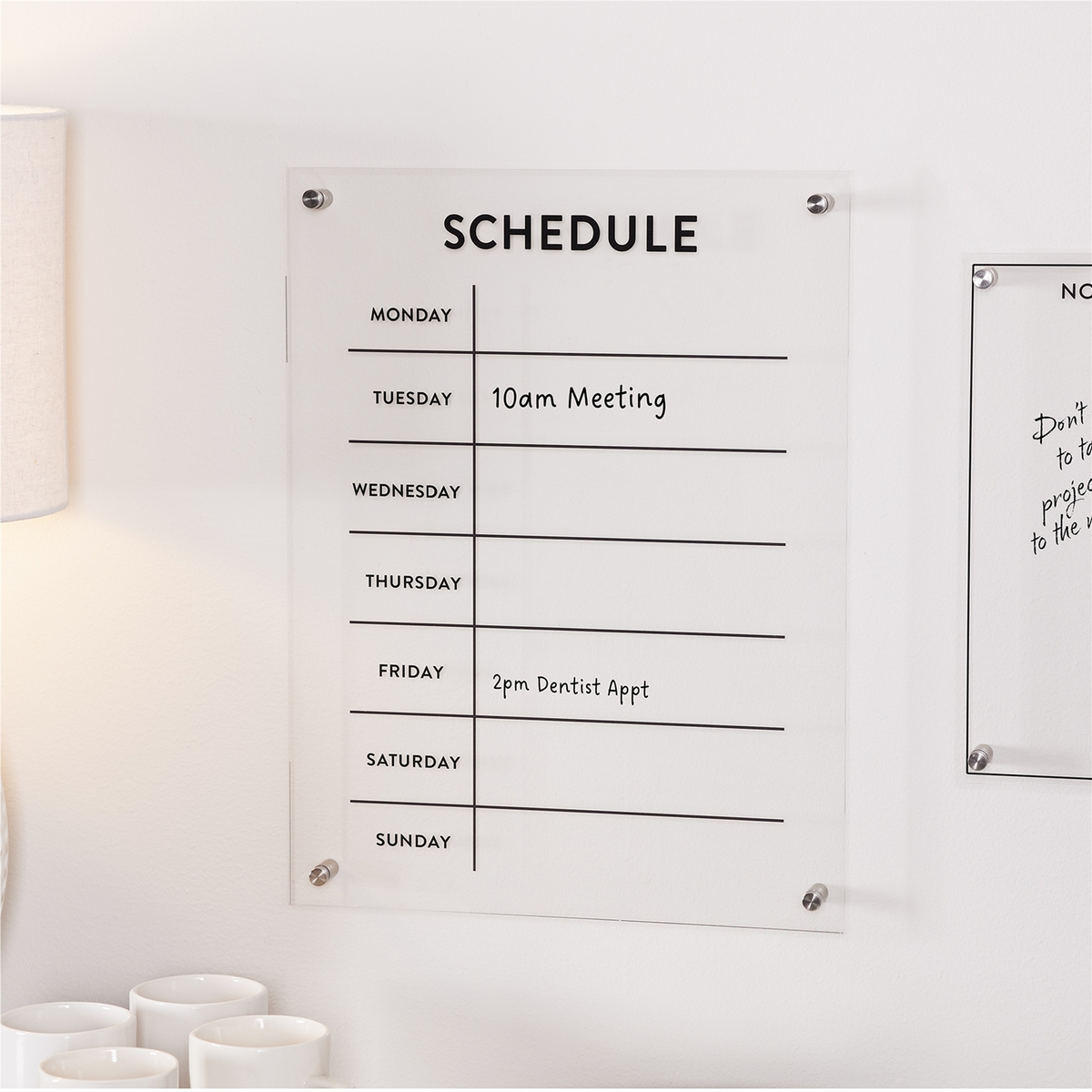 Acrylic Dry Erase Weekly Calender 19"H -Ship Only