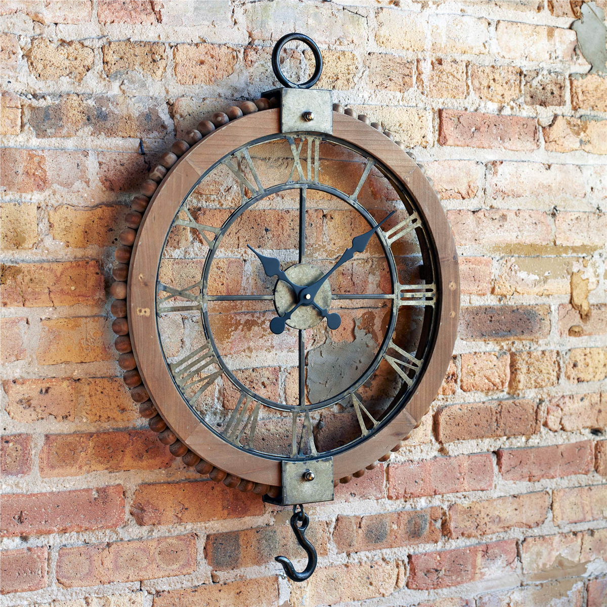 Open Face Industrial Wall Clock w/Hook Accent 22"D -Ship Only