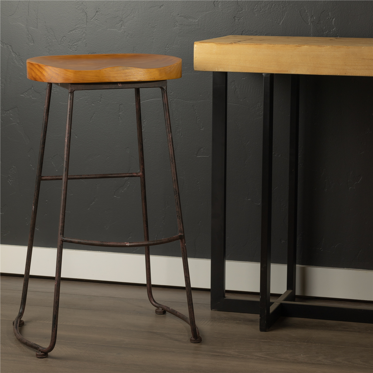 Industrial Wood Bucket Seat Stool 30"H -Ship Only