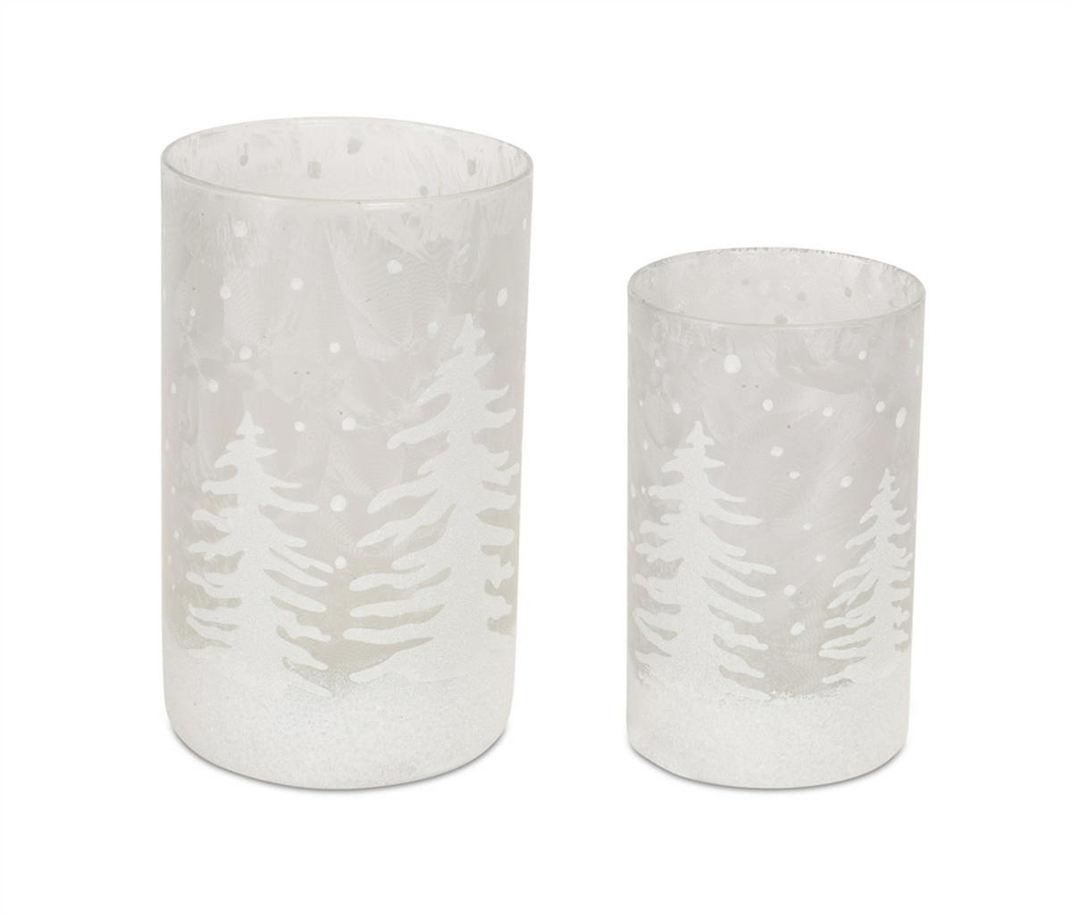 Frosted Votive Candle Holder with Snowy Forest (Set of 4) -Ship Only