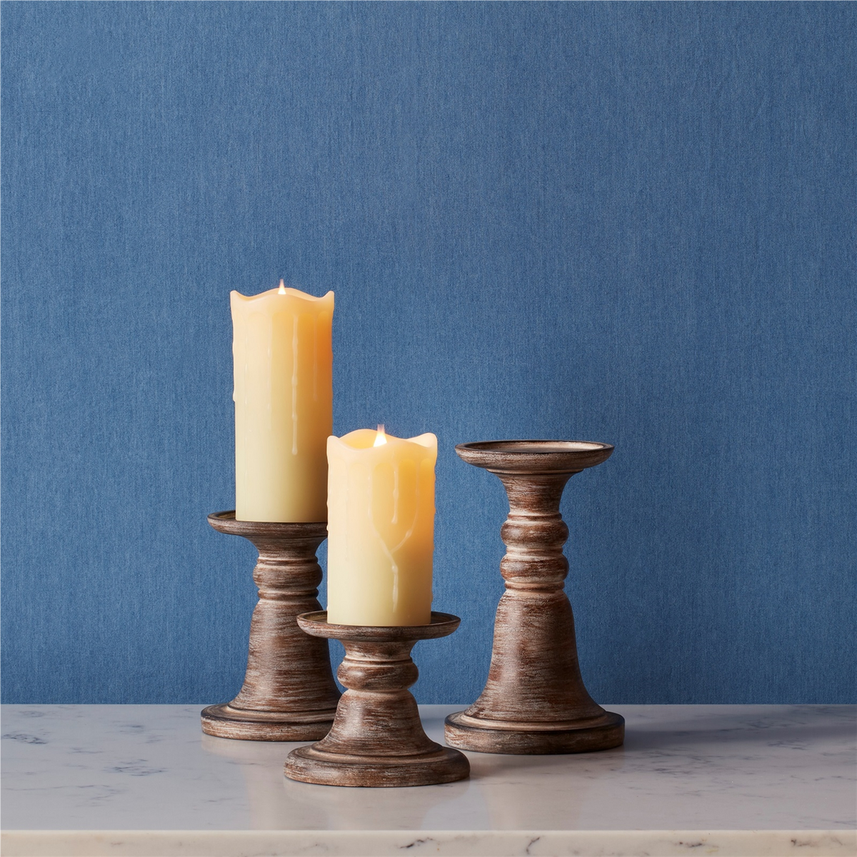Candle Holder (Set of 3) 5"H, 7"H, 9.25"H Stone Powder/Resin -Ship Only