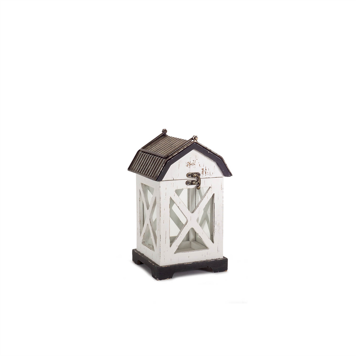 Distressed White Wood Barn Style Lantern (Set of 2) -Ship Only