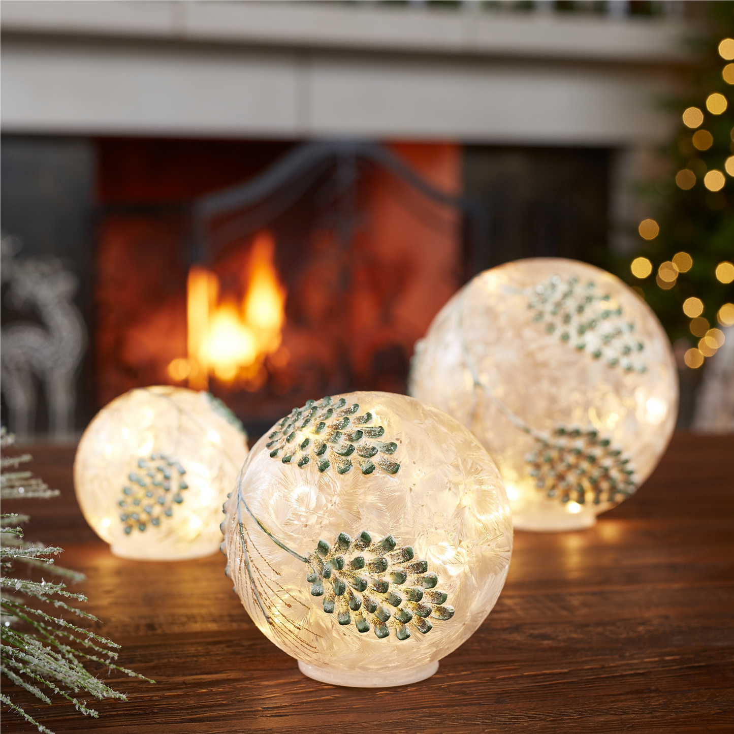 LED Frosted Silver Pinecone Orb (Set of 3) -Ship Only