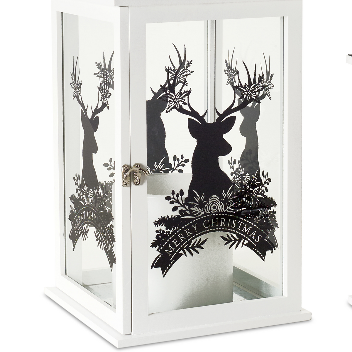 Wood Merry Christmas Lantern with Deer Design (Set of 2) -Ship Only