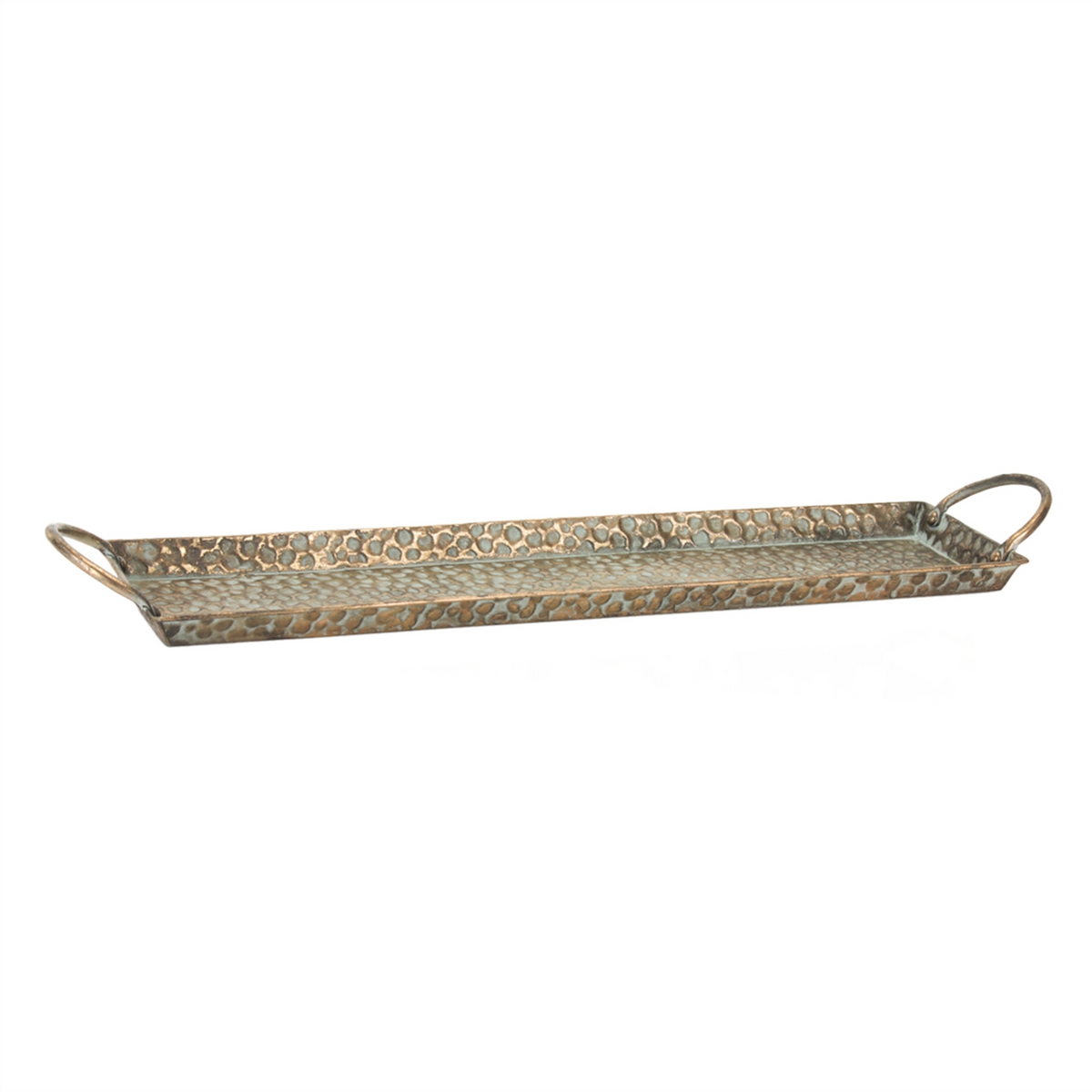 Hammered Metal Tray with Washed Finish and Handles (Set of 3) -Ship Only