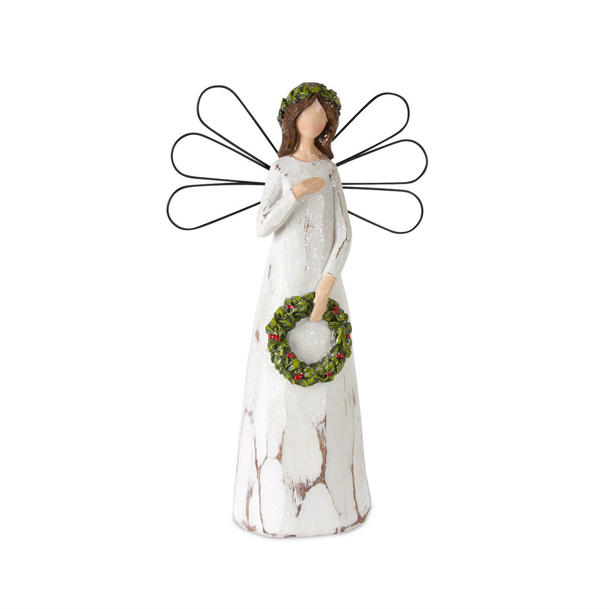 Frosted Winter Angel with Bird and Wreath Accent (Set of 2) -Ship Only