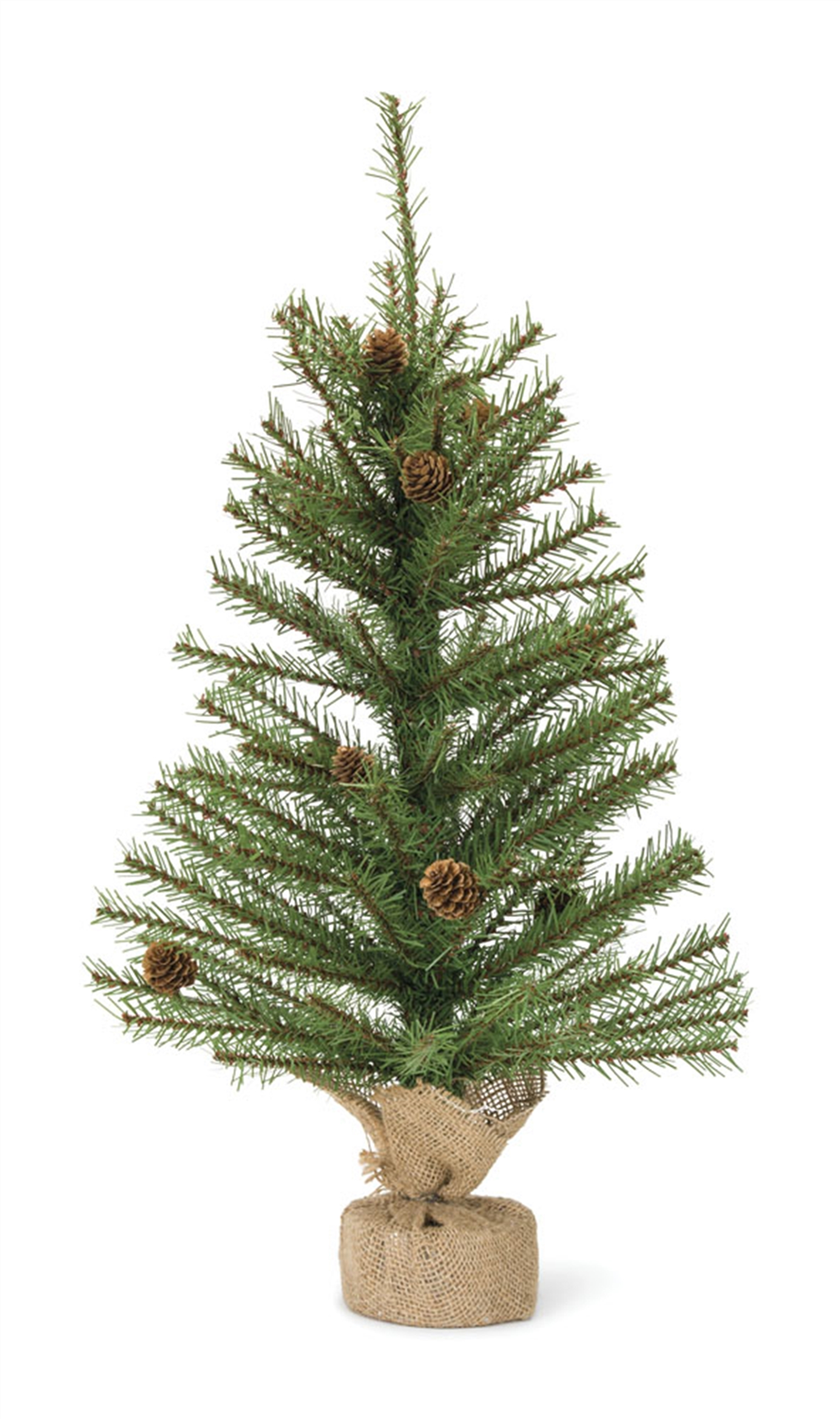 Mini Pine Tree with Burlap Bag Base and Pinecone Accents (Set of 2) -Ship Only