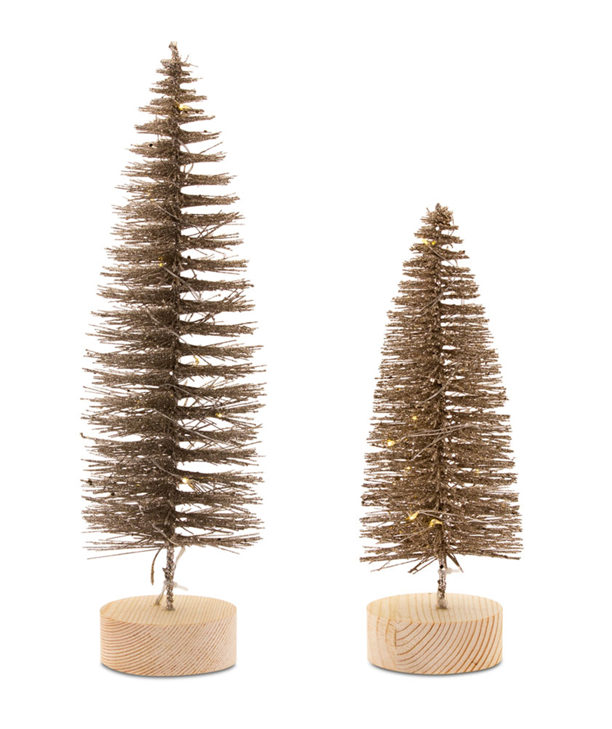 LED Lighted Bronze Bottle Brush Tree with Wood Base (Set of 4) -Ship Only