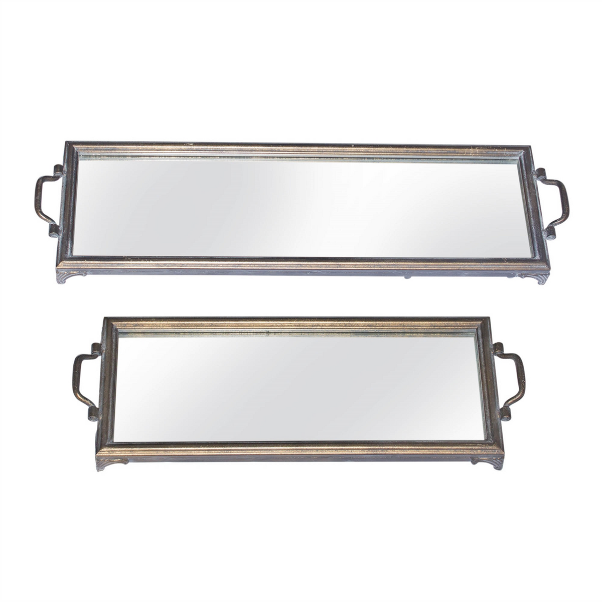Mirror Tray (Set of 2) 22.25"L x 8"W, 28.25"L x 8.25"W Iron/Glass