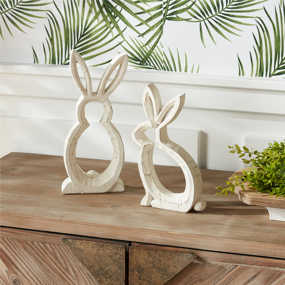 Carved Stone Bunny Outline Decor (Set of 2) -Ship Only