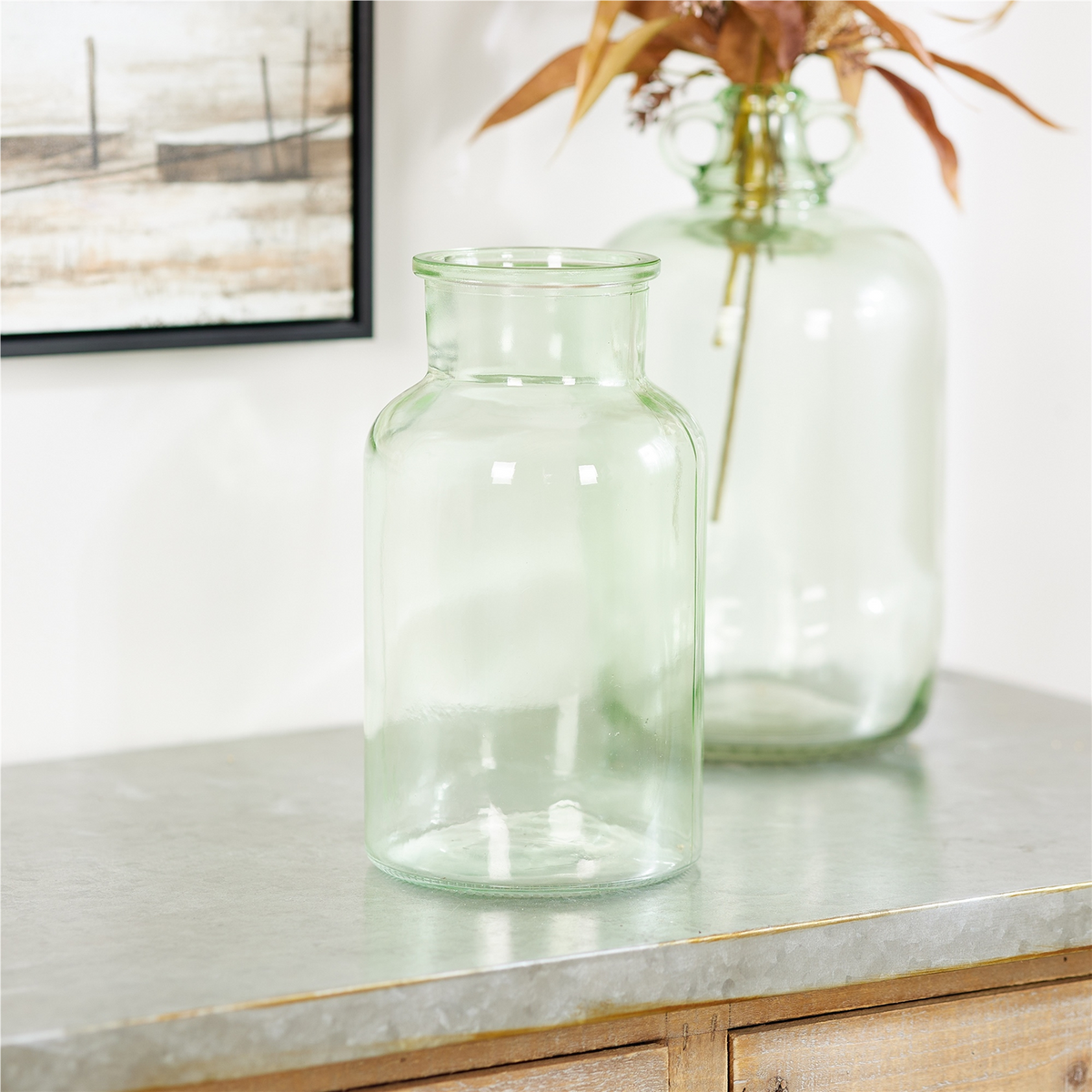 Sage Green Glass Vase 10.24"H -Ship Only