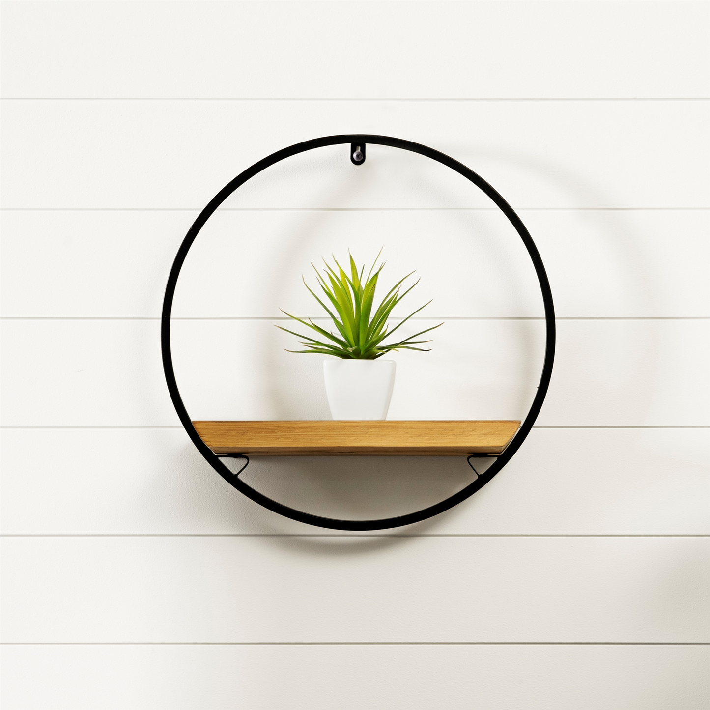 Wood Circle Shelf in Metal Frame 17.5"D -Ship Only