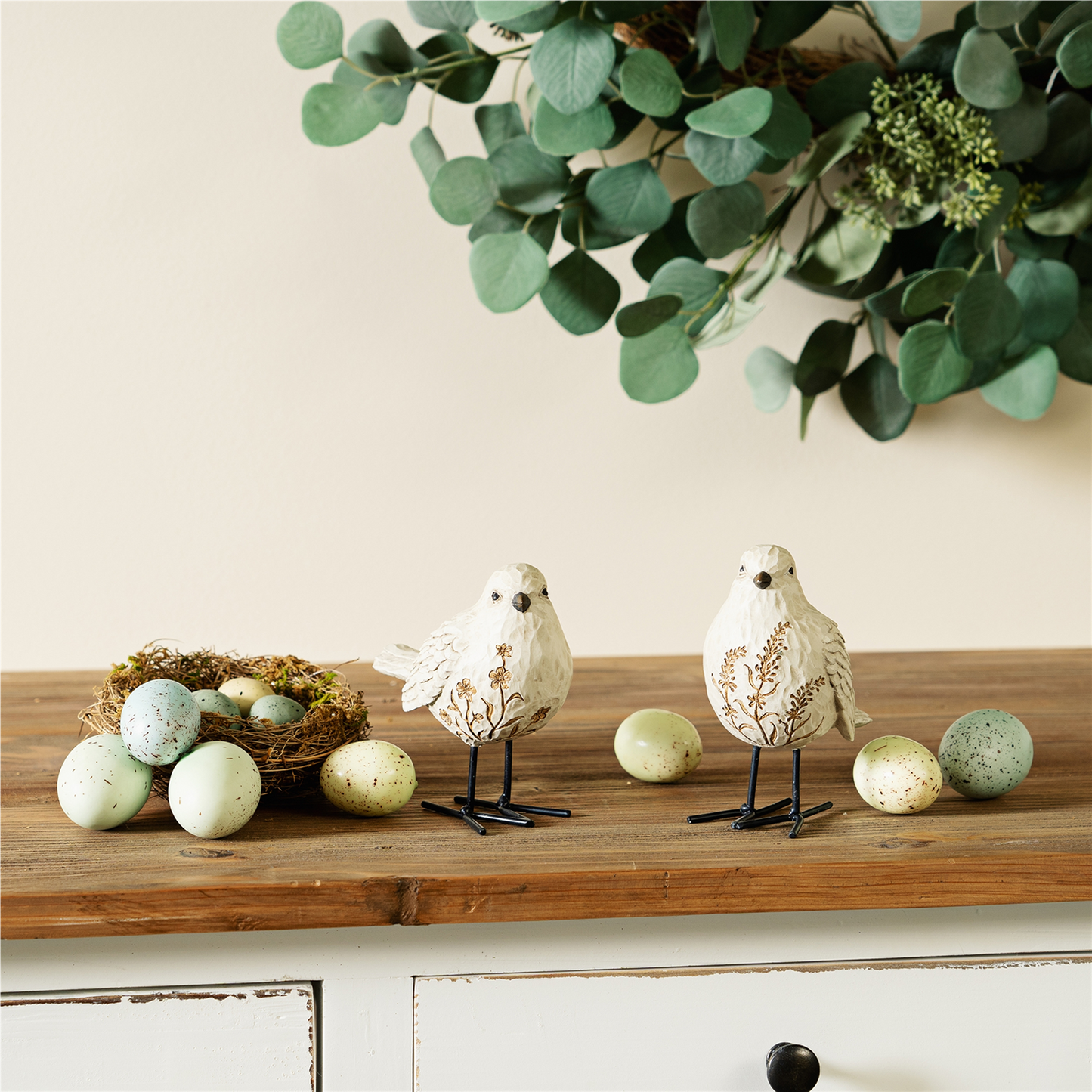 Bird Figurine with Carved Floral Design (Set of 2) -Ship Only