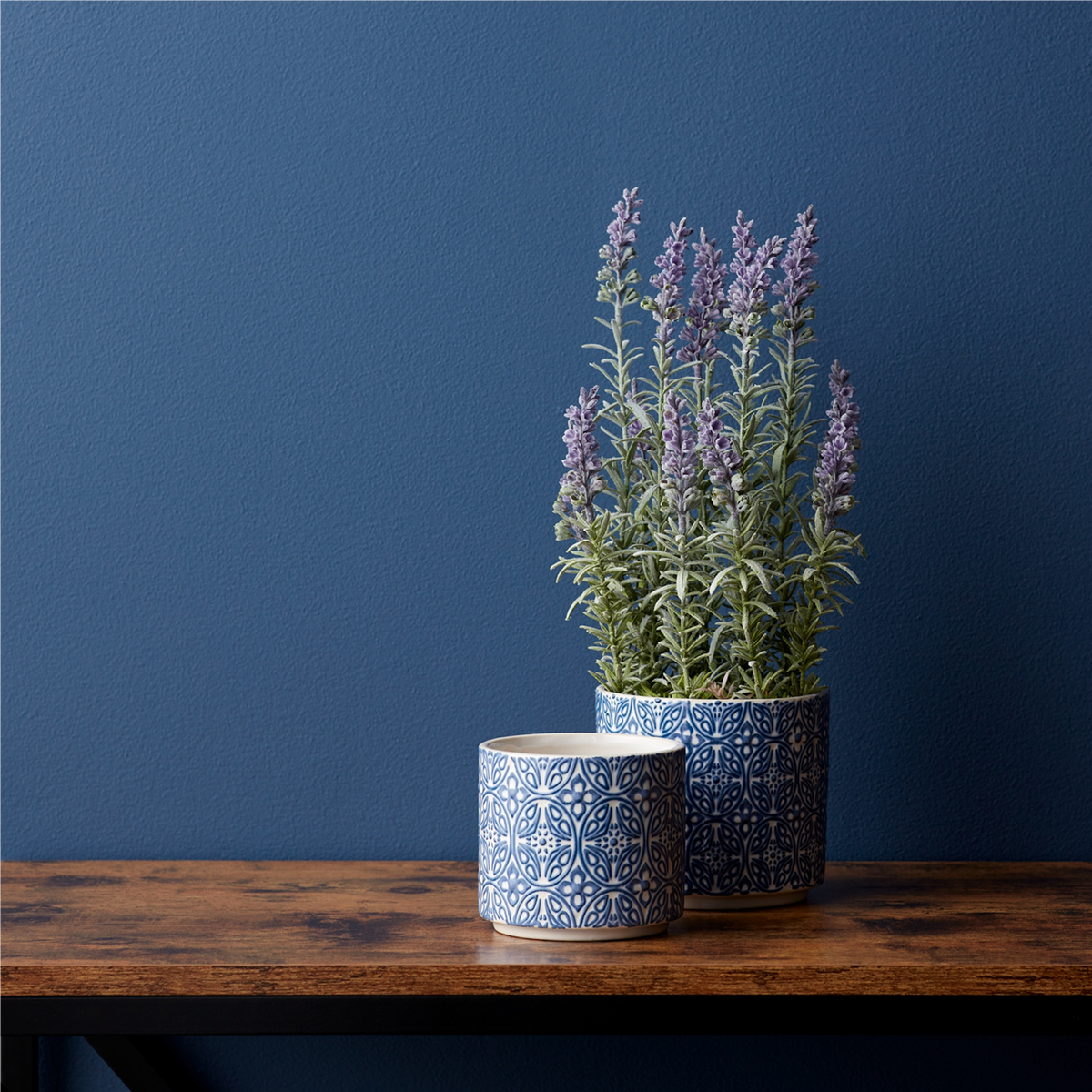 Ornamental Blue and White Ceramic Pot (Set of 2) -Ship Only
