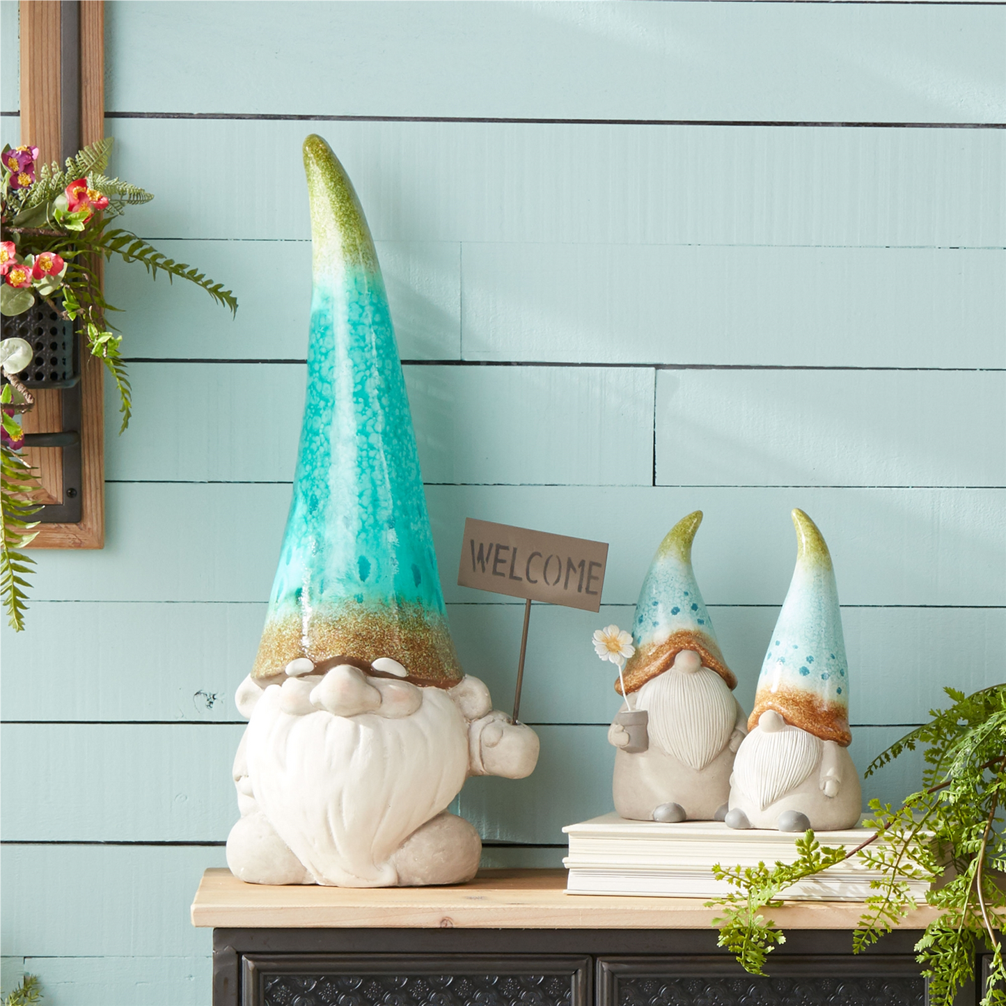 Terra Cotta Garden Gnome Statue with Welcome Sign 24"H -Ship Only