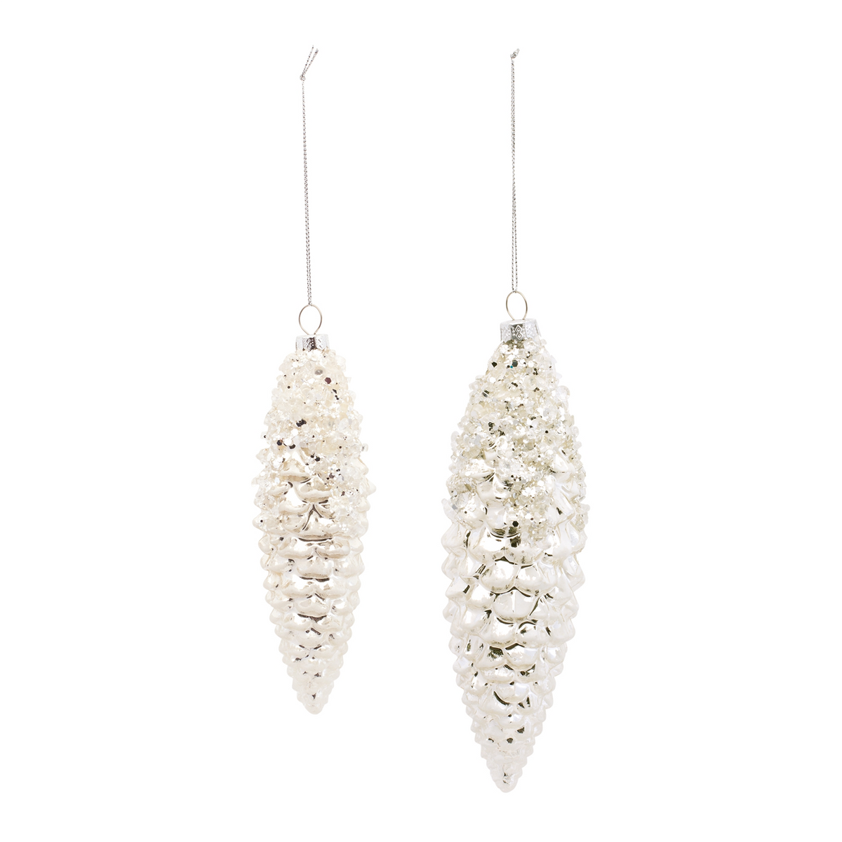 White Frosted Pinecone Drop Ornament (Set of 12) -Ship Only