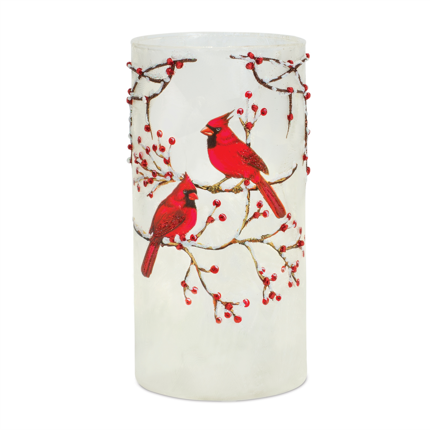 Frosted Glass Votive Holder with Beaded Cardinal Bird Design (Set of 6) -Ship Only