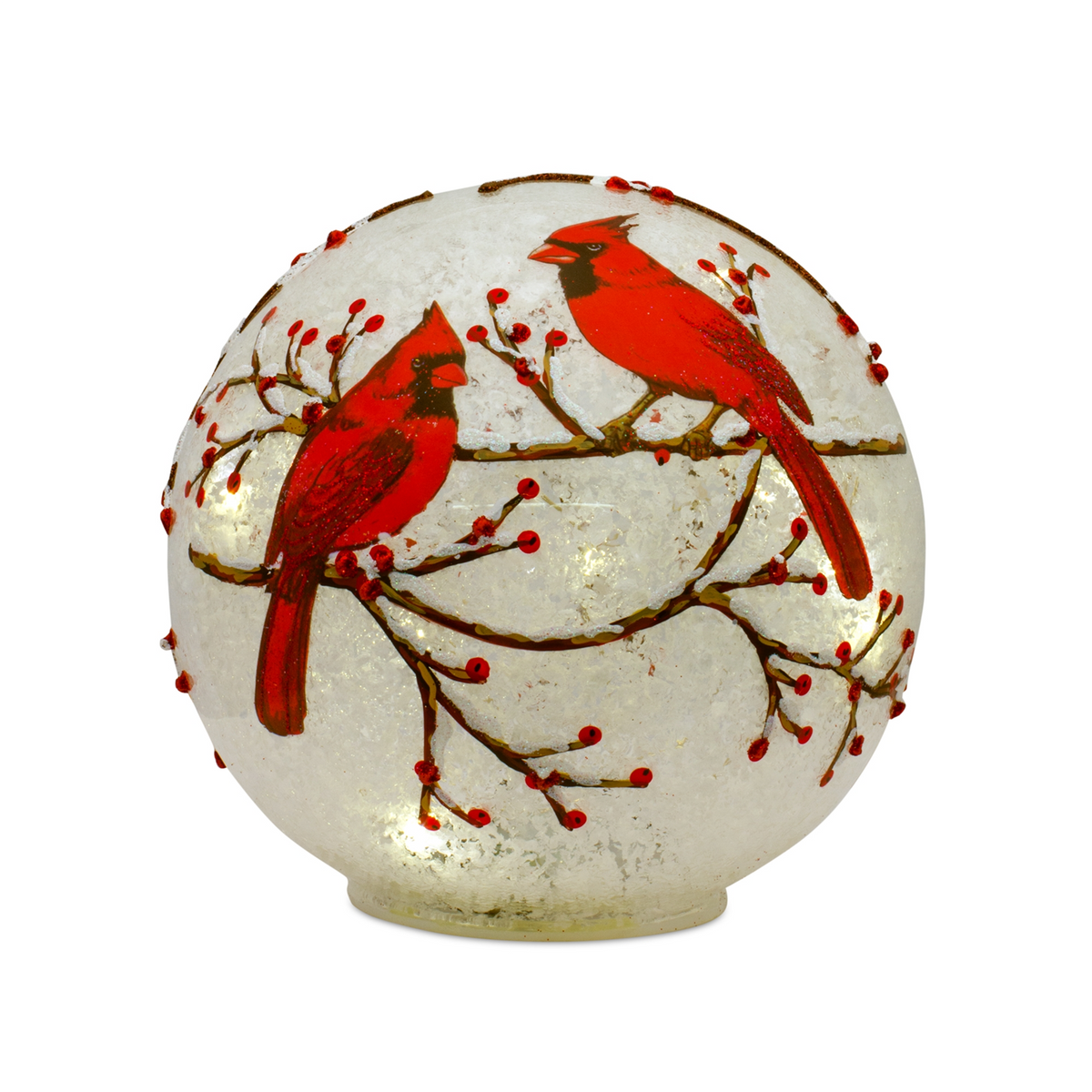 LED Frosted Cardinal Orb with Berry Branch Design (Set of 3) -Ship Only
