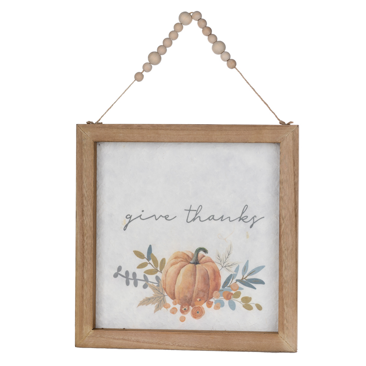 Wood Beaded Hanging Harvest Grateful Thankful Sentiment (Set of 2) -Ship Only