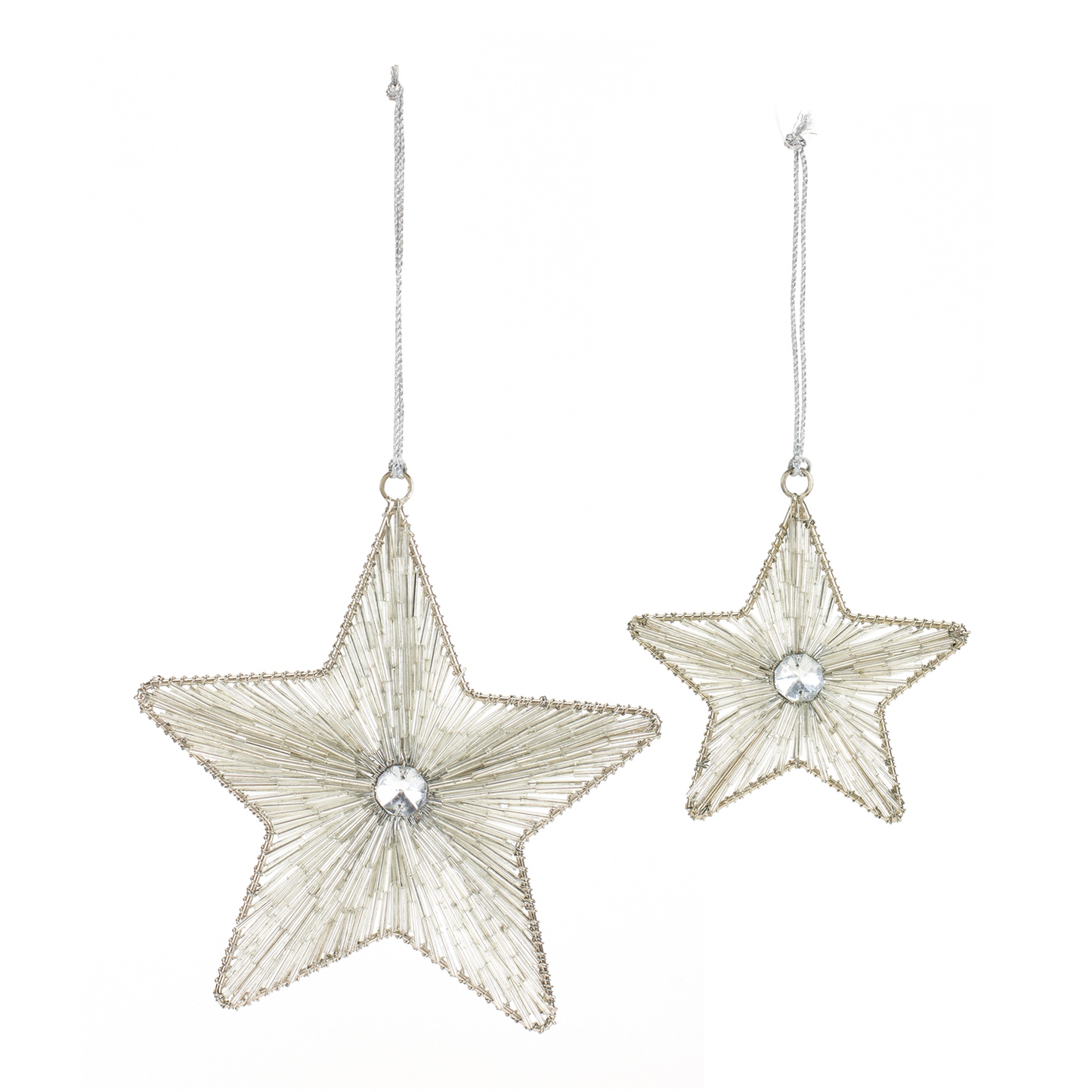 Silver Beaded Metal Star Ornament (Set of 12) -Ship Only