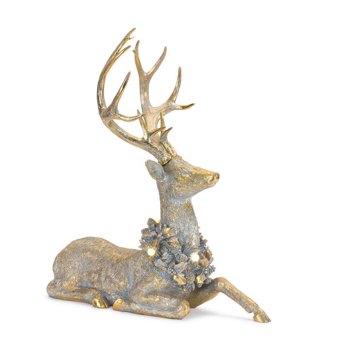 Holiday Deer Figurine with Lighted Wreath and Gold Finish (Set of 2) -Ship Only