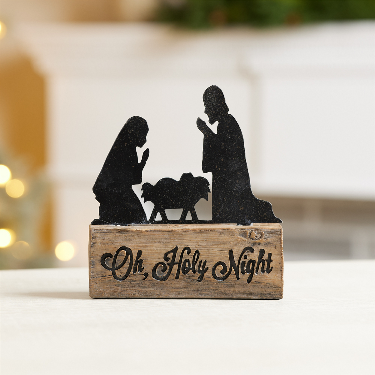 Holy Night Nativity Block with Metal Cut Out Scene 6"H -Ship Only