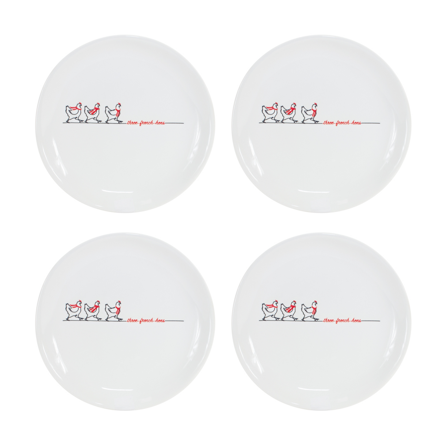 Stoneware Three French Hens Holiday Plate (Set of 4) -Ship Only