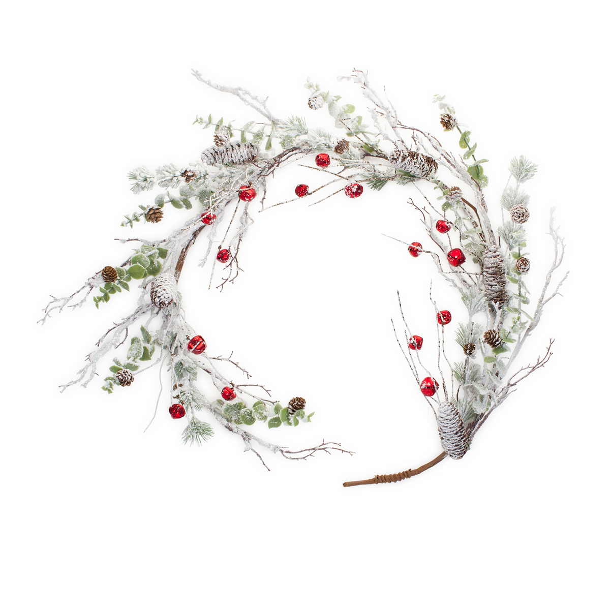 Snowy Flocked Twig Pine Garland with Sleigh Bells (Set of 2) -Ship Only