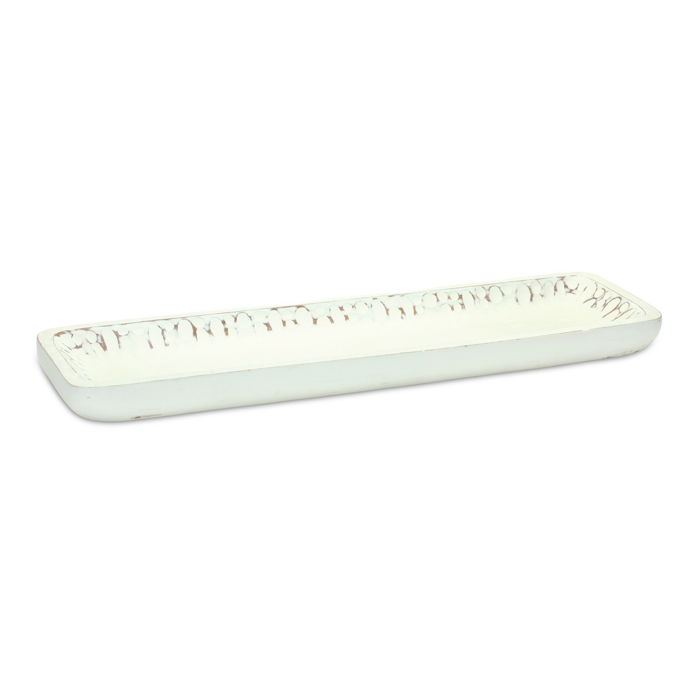 White Washed Mango Wood Dough Bowl Tray (Set of 2) -Ship Only