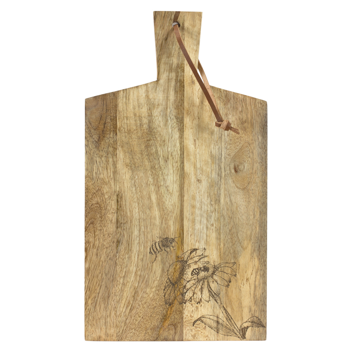 Natural Mango Wood Cutting Board with Etched Floral and Bee Design (Set of 2) -Ship Only