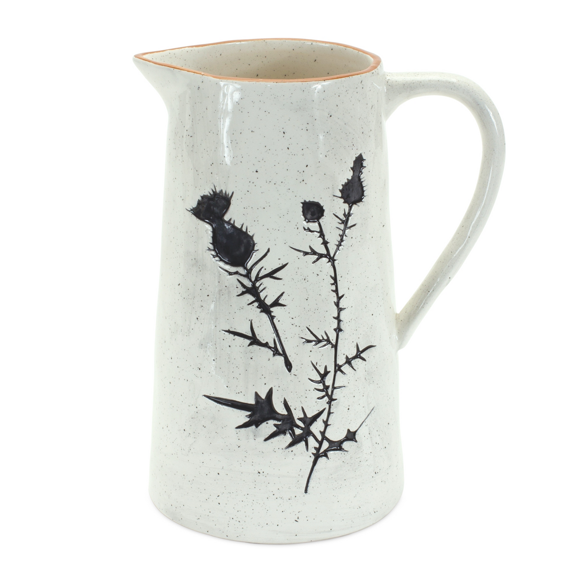 Rustic Thistle Etched Pitcher Vase with Speckled Finish (Set of 2) -Ship Only