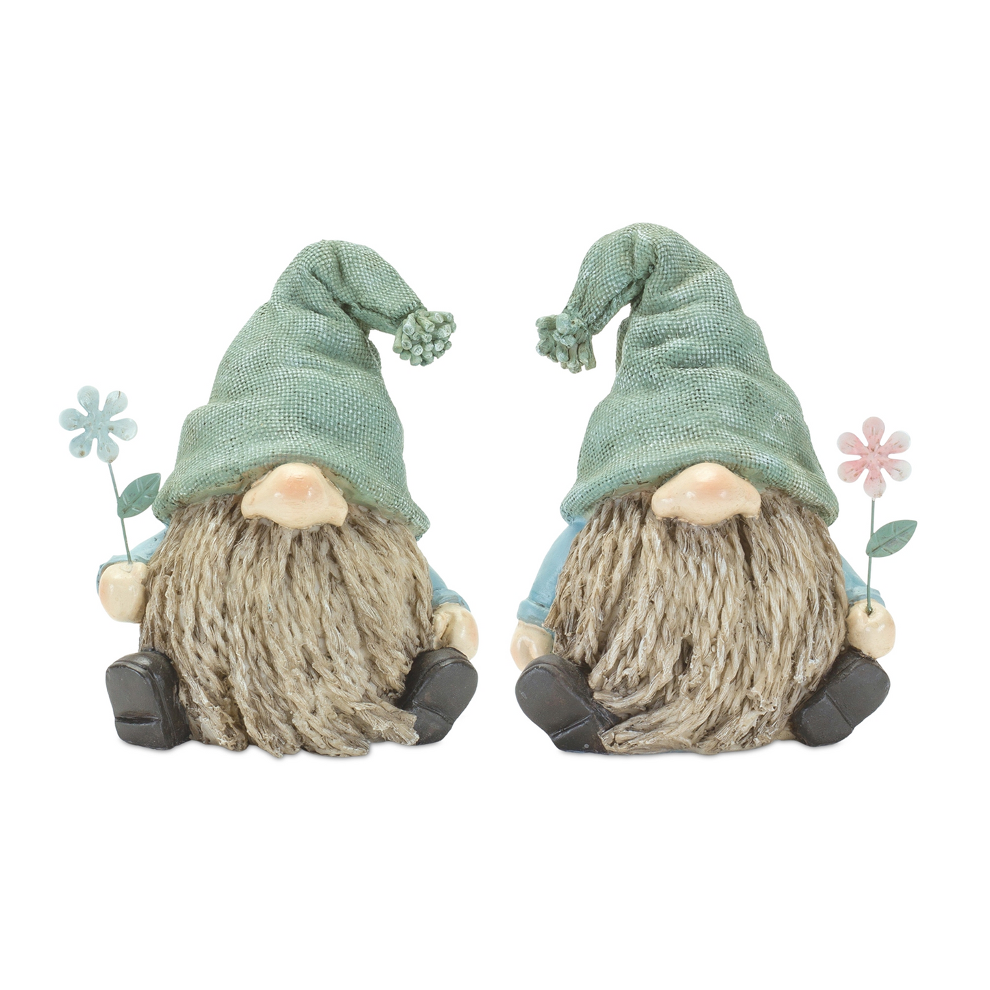 Stone Garden Gnome Figurine with Flower Stem Accent (Set of 4) -Ship Only