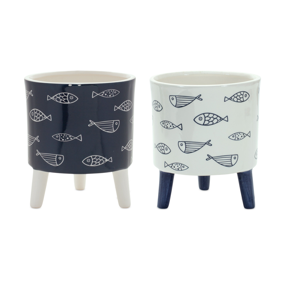 Coastal Fish Pattern Planter with Legs (Set of 12) -Ship Only