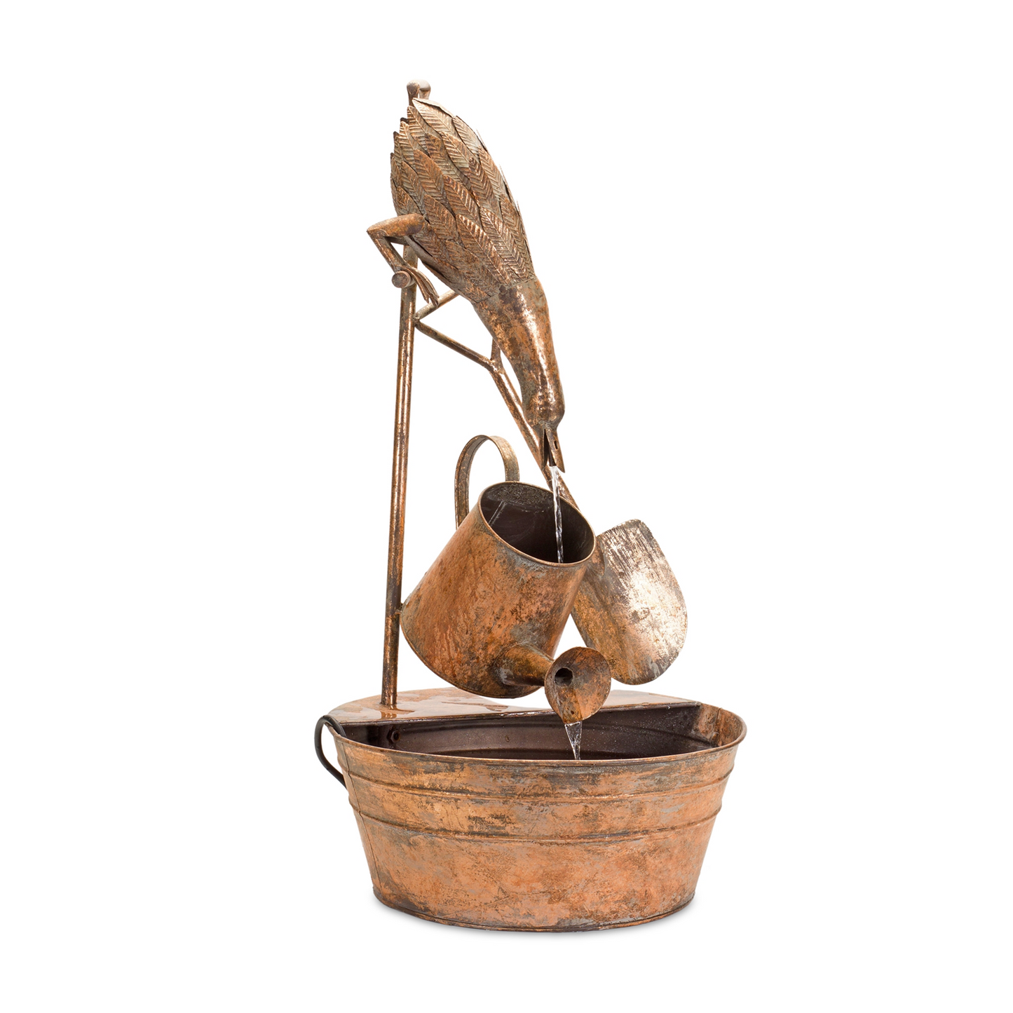 Rustic Metal Fountain with Duck and Watering Can 33"H -Ship Only