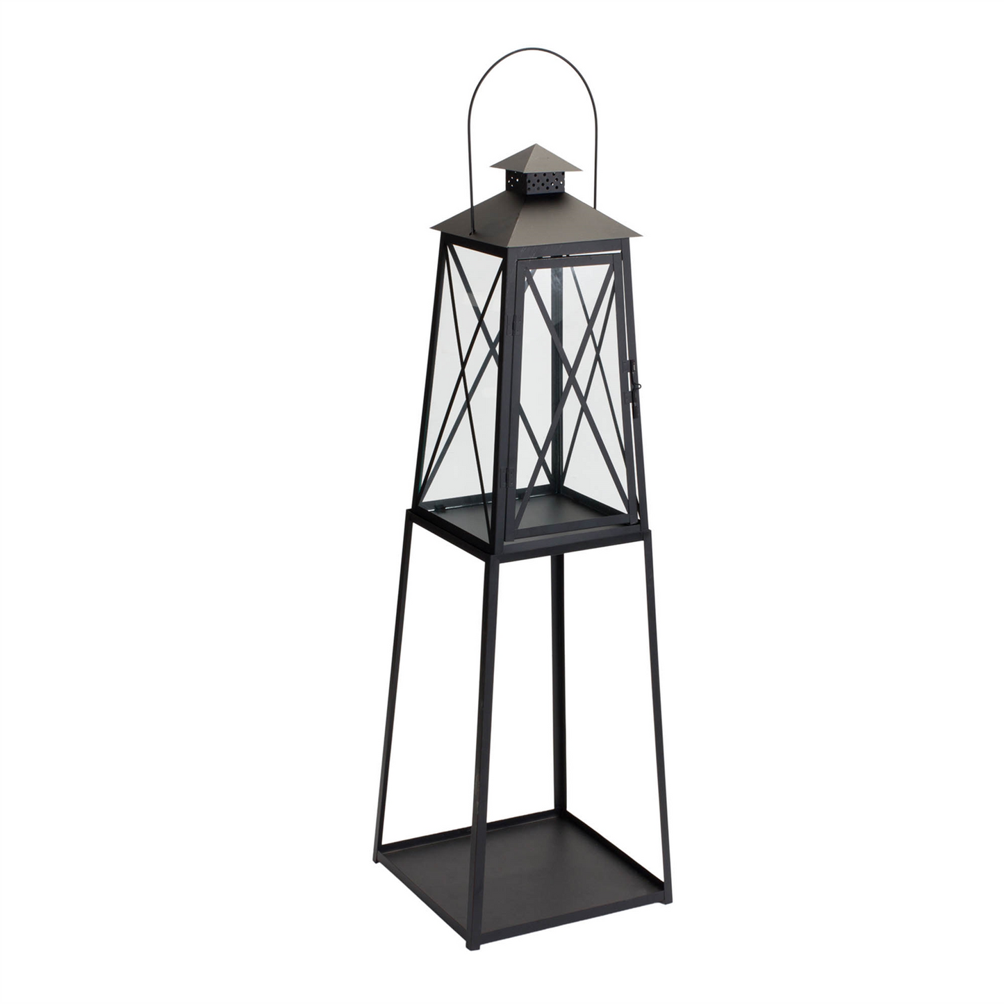 Traditional Metal Lantern with Tapered Stand (Set of 2) -Ship Only