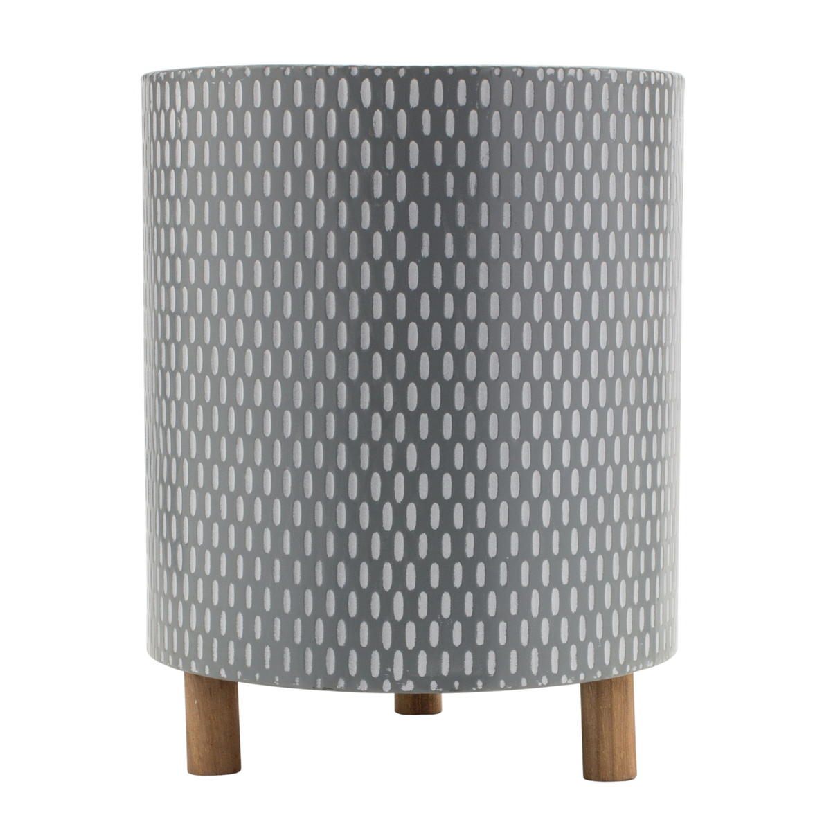 Iron Metal Planter with Geometric Design and Wood Legs (Set of 3) -Ship Only