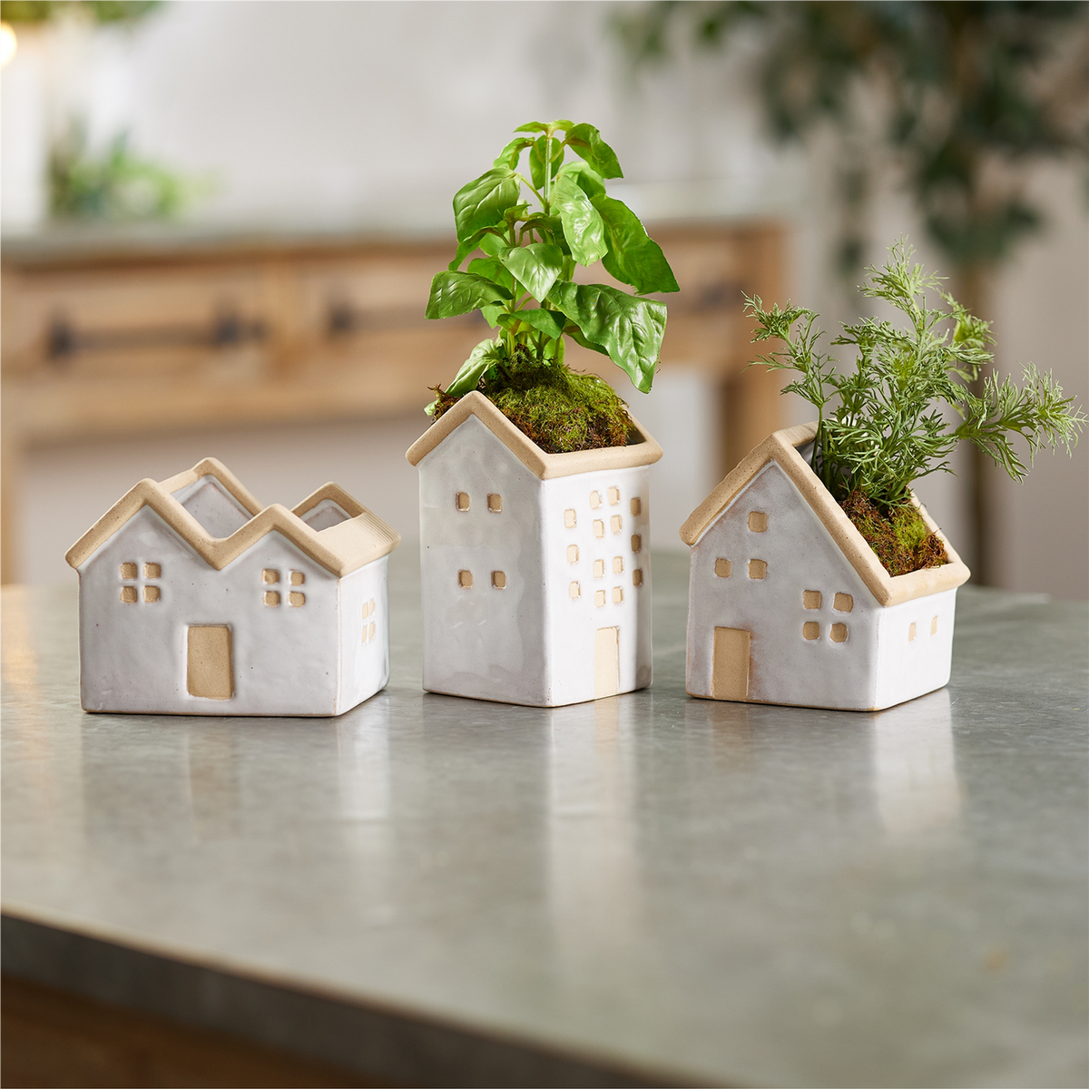 Neutral Porcelain House Planter (Set of 3) -Ship Only