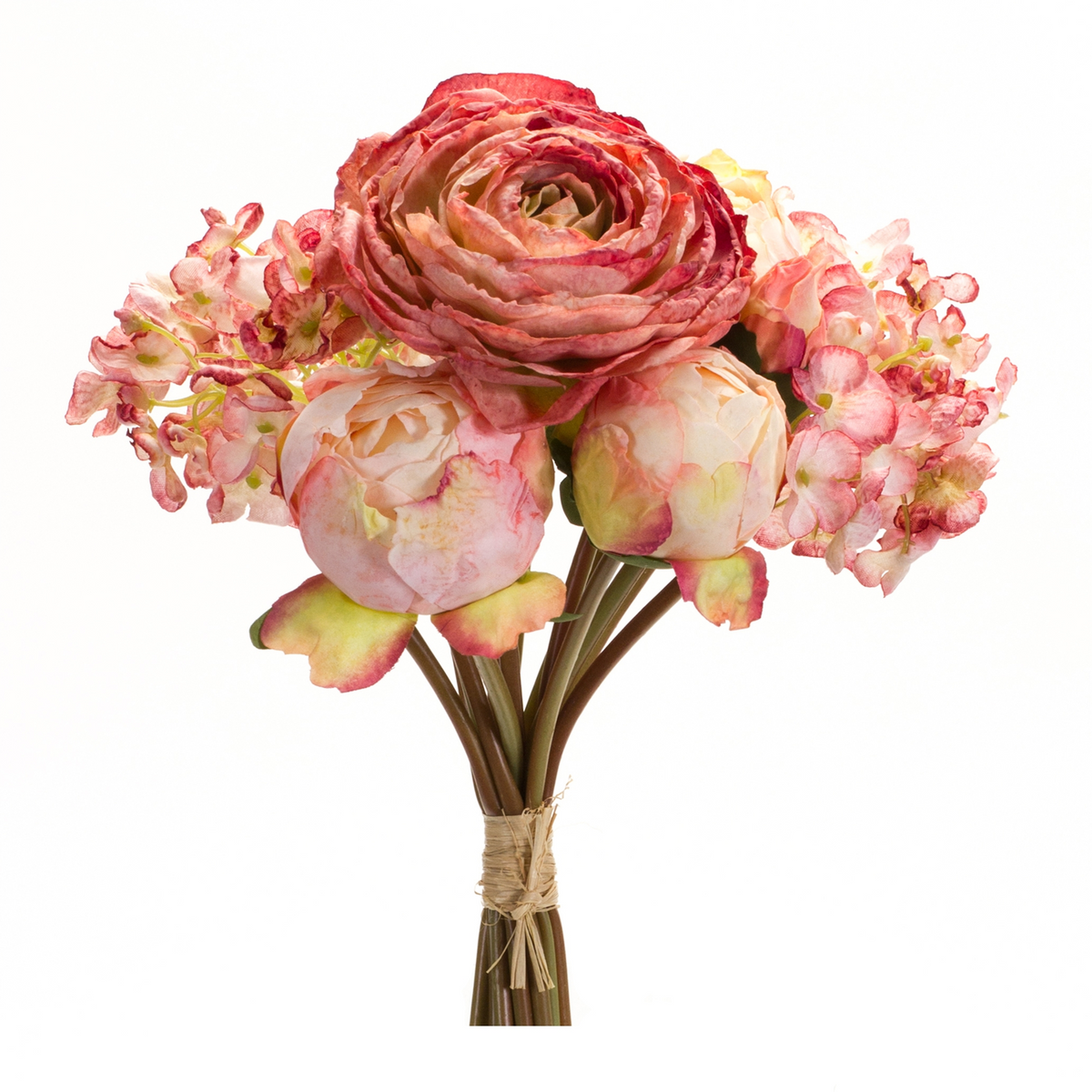 Coral Pink Peony and Hydrangea Flower Bouquet (Set of 6) -Ship Only