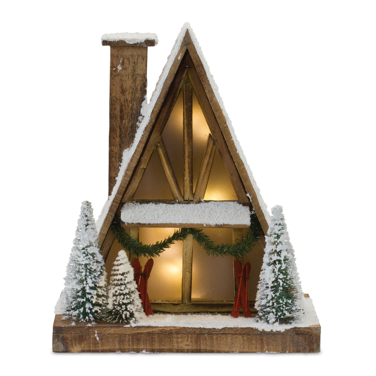 Vintage A-Frame Ski Lodge Lighted Display 16.5"H -Ship Only