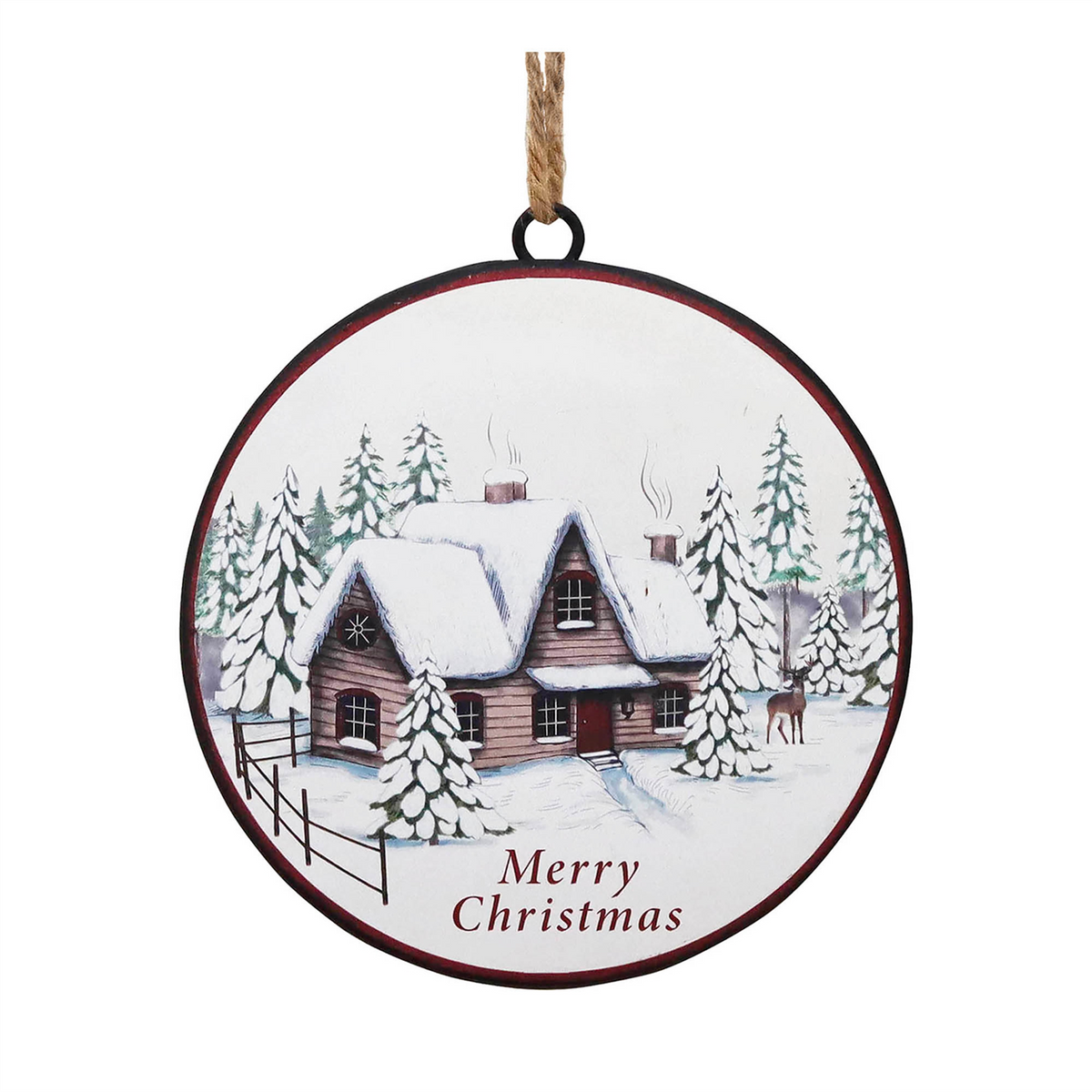 Woodland Winter Cabin Disc Ornament (Set of 12) -Ship Only