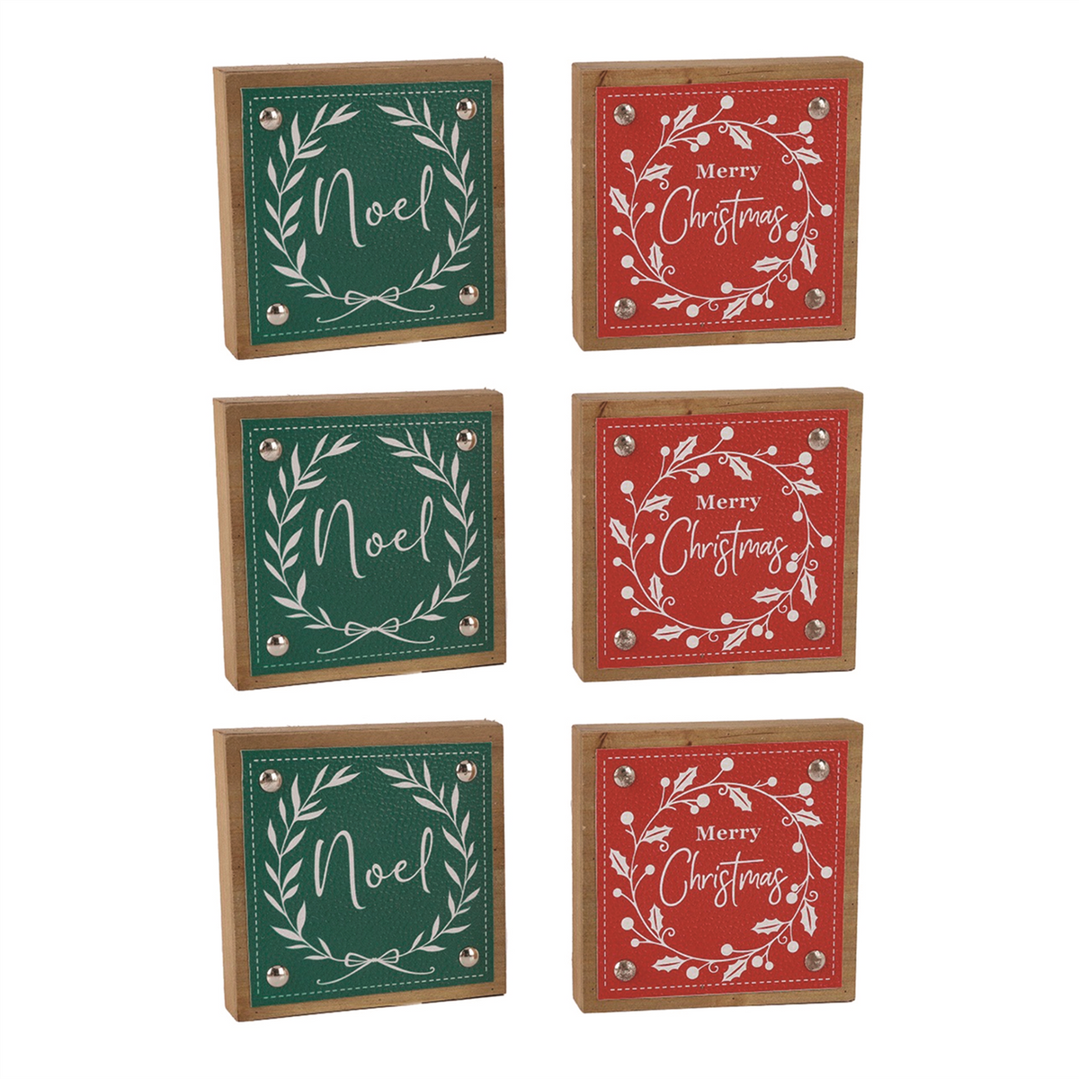 Holiday Sentiment Sign with Faux Leather Accent (Set of 6) -Ship Only