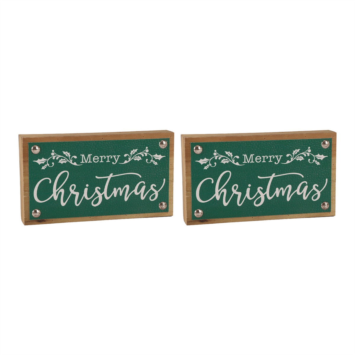 Merry Christmas Sign with Faux Leather Accent (Set of 2) -Ship Only