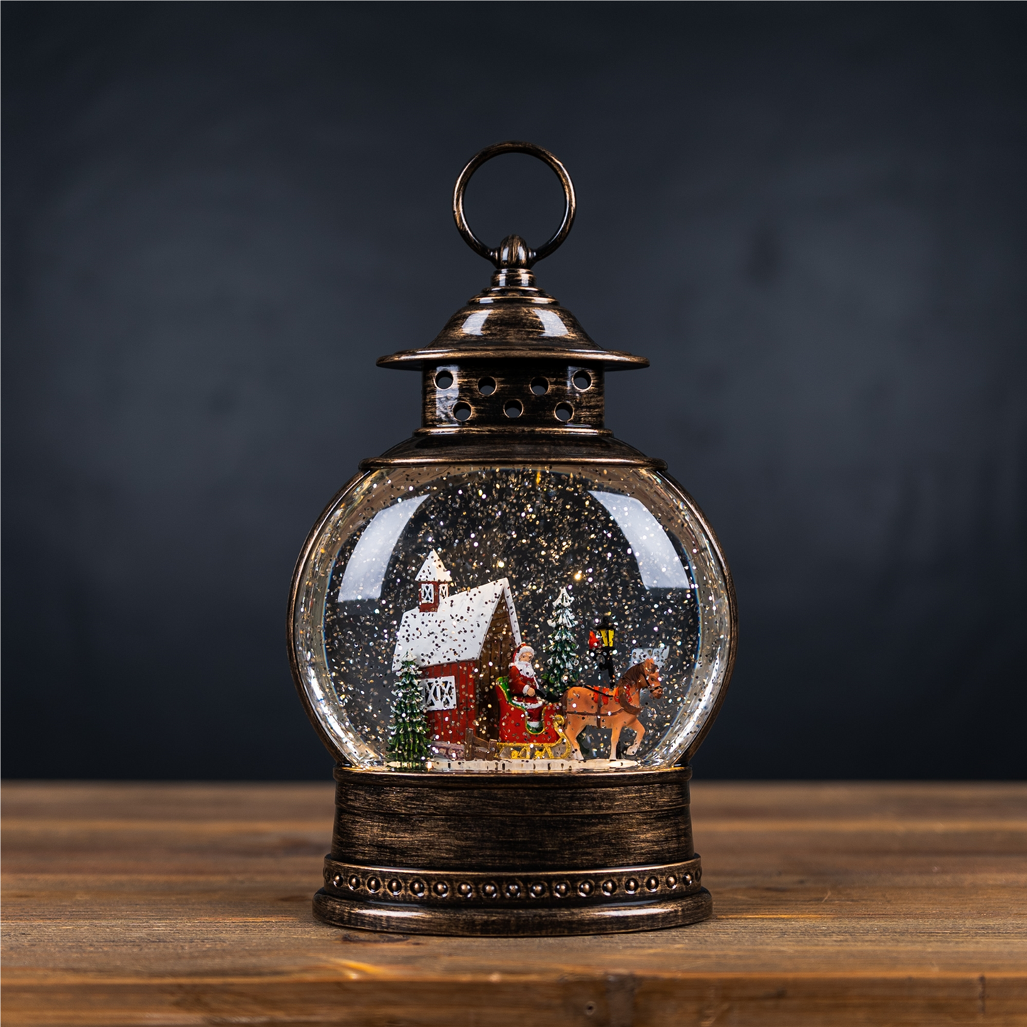 LED Snow Globe with Santa's Sleigh 11.5"H -Ship Only