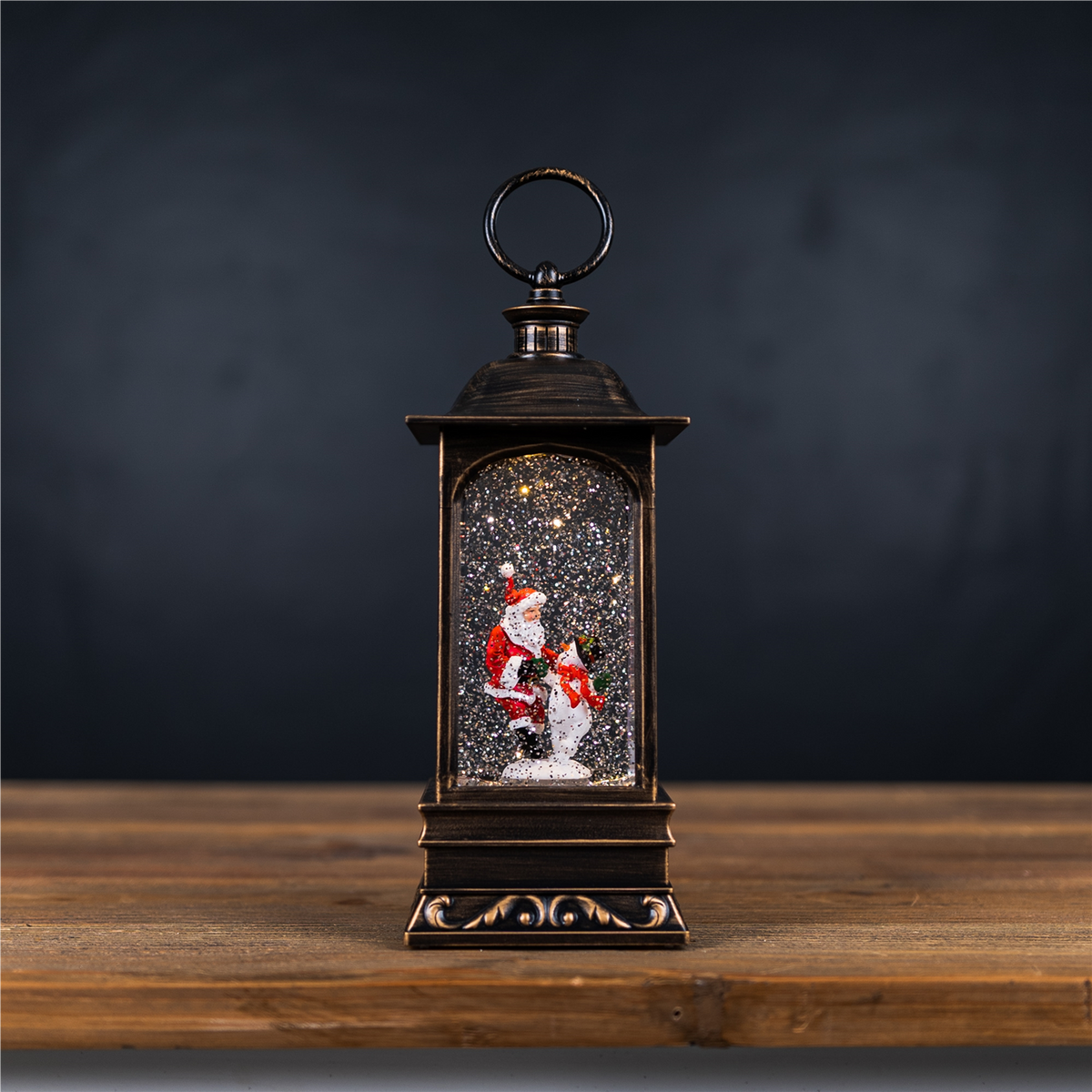 LED Snow Globe Lantern with Santa and Snowman 10.5"H -Ship Only