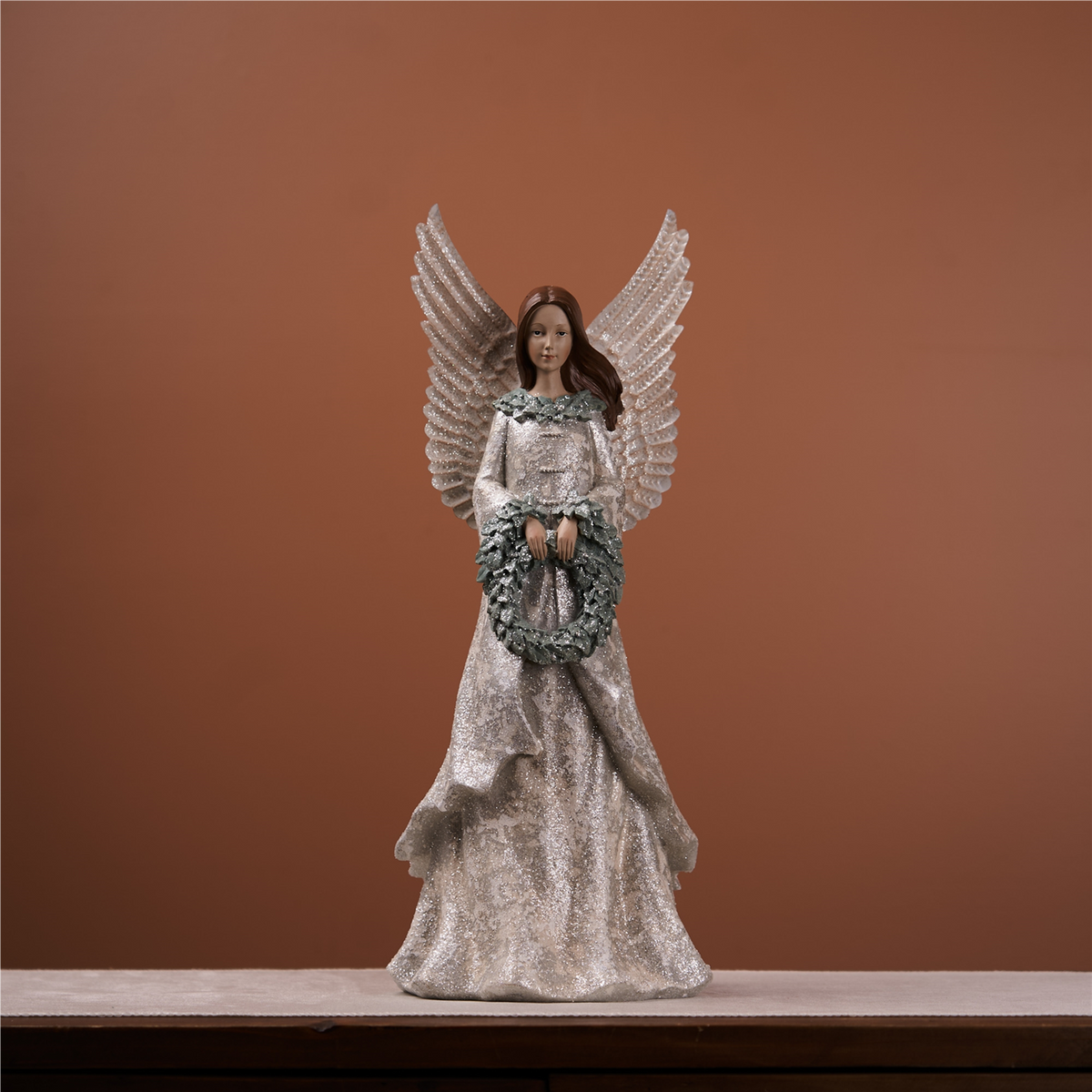 Winter Angel Figurine with Wreath 18.5"H -Ship Only