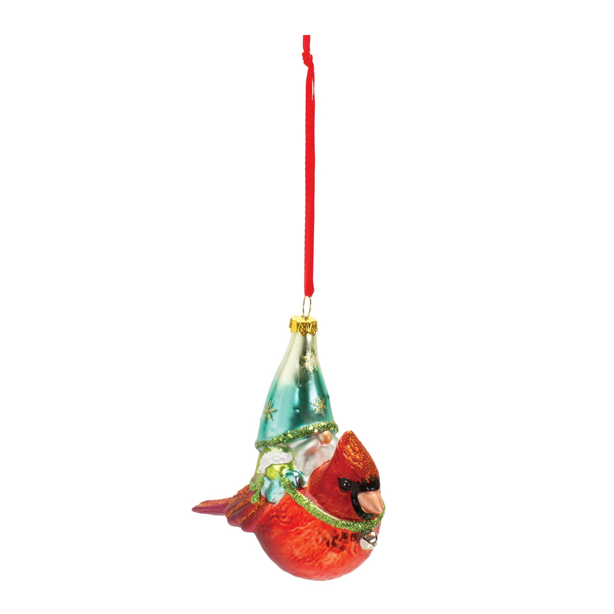 Glass Gnome and Cardinal Bird Ornament (Set of 6) -Ship Only