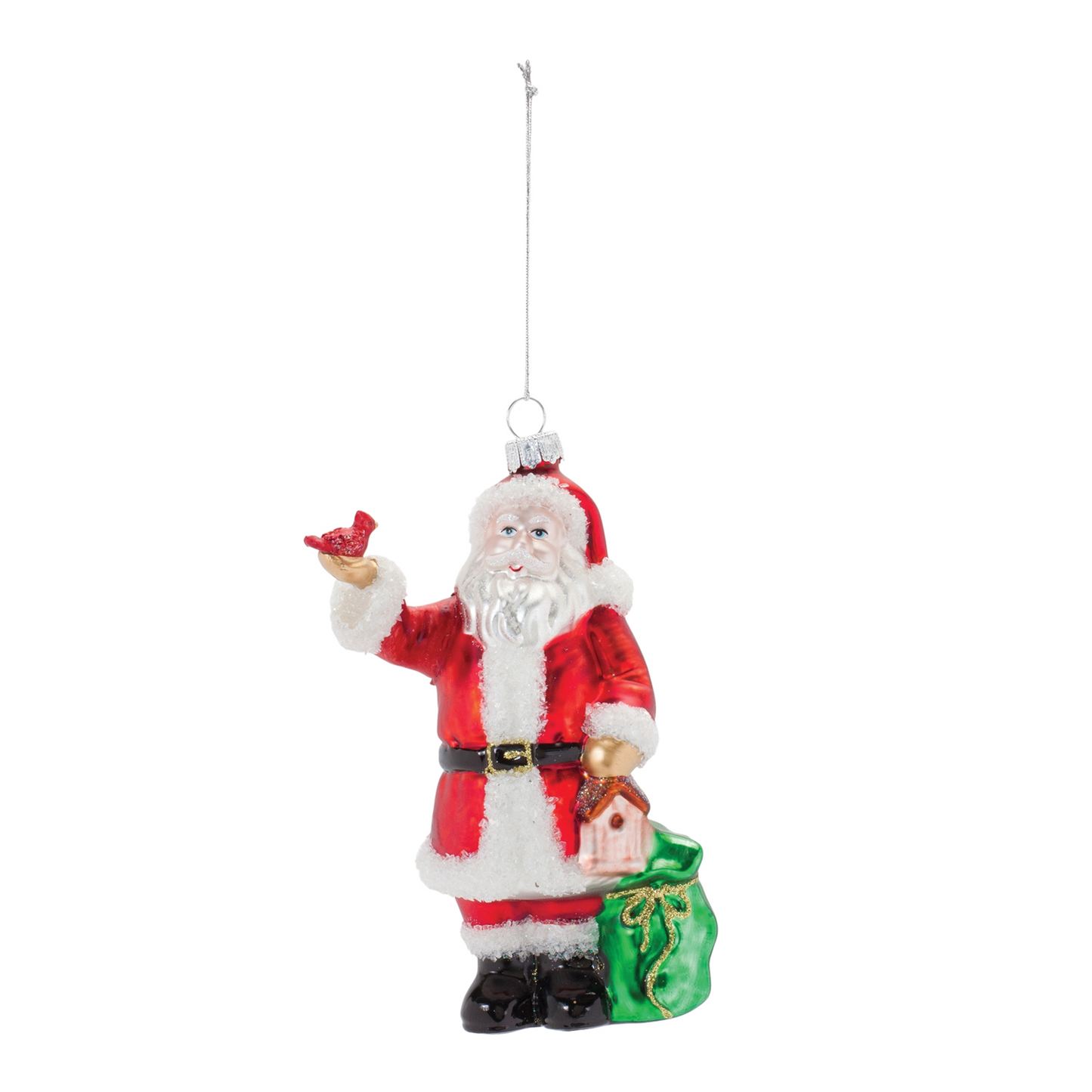 Glass Santa with Cardinal Bird Ornament (Set of 6) -Ship Only